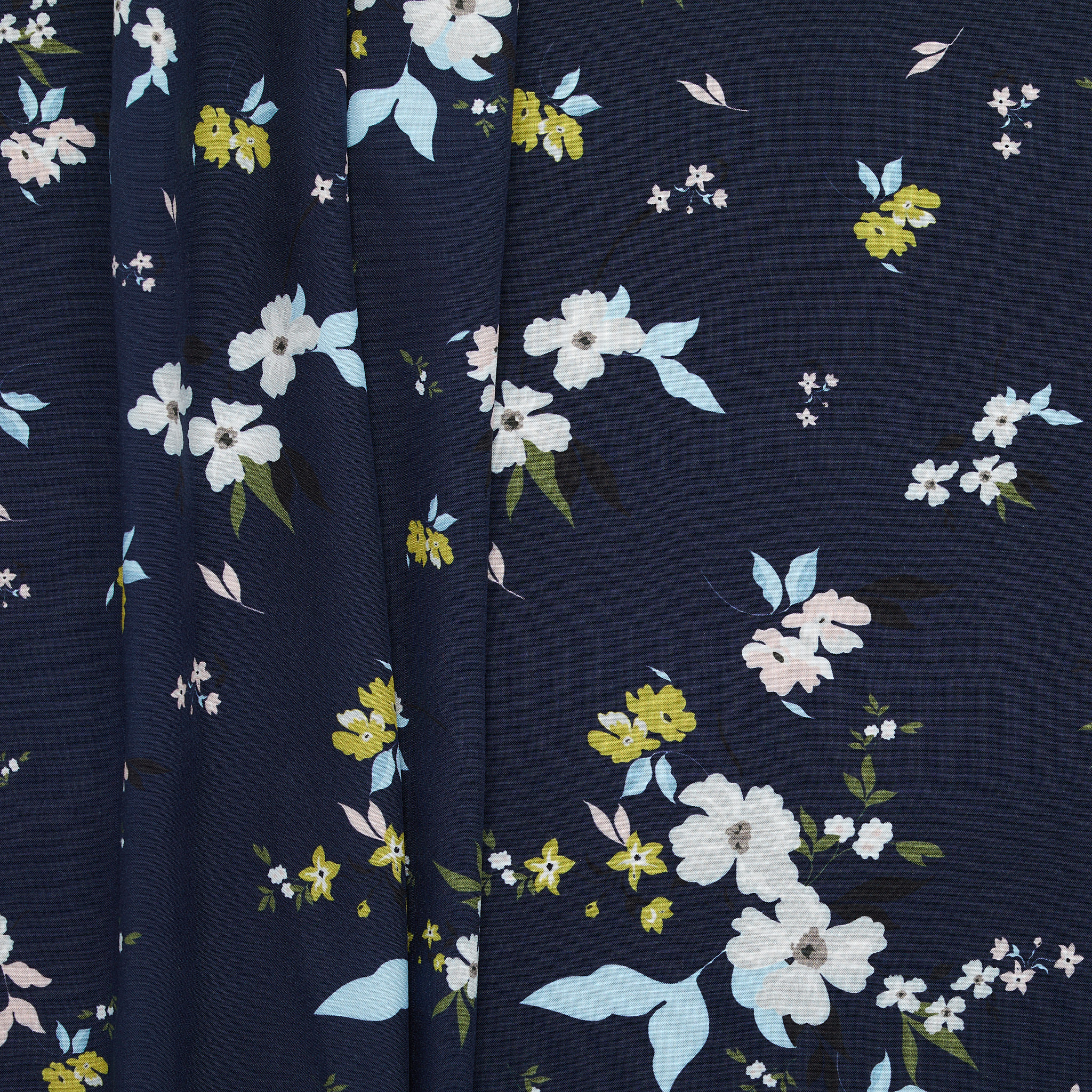 100% Rayon Floral Plain Weave - Navy