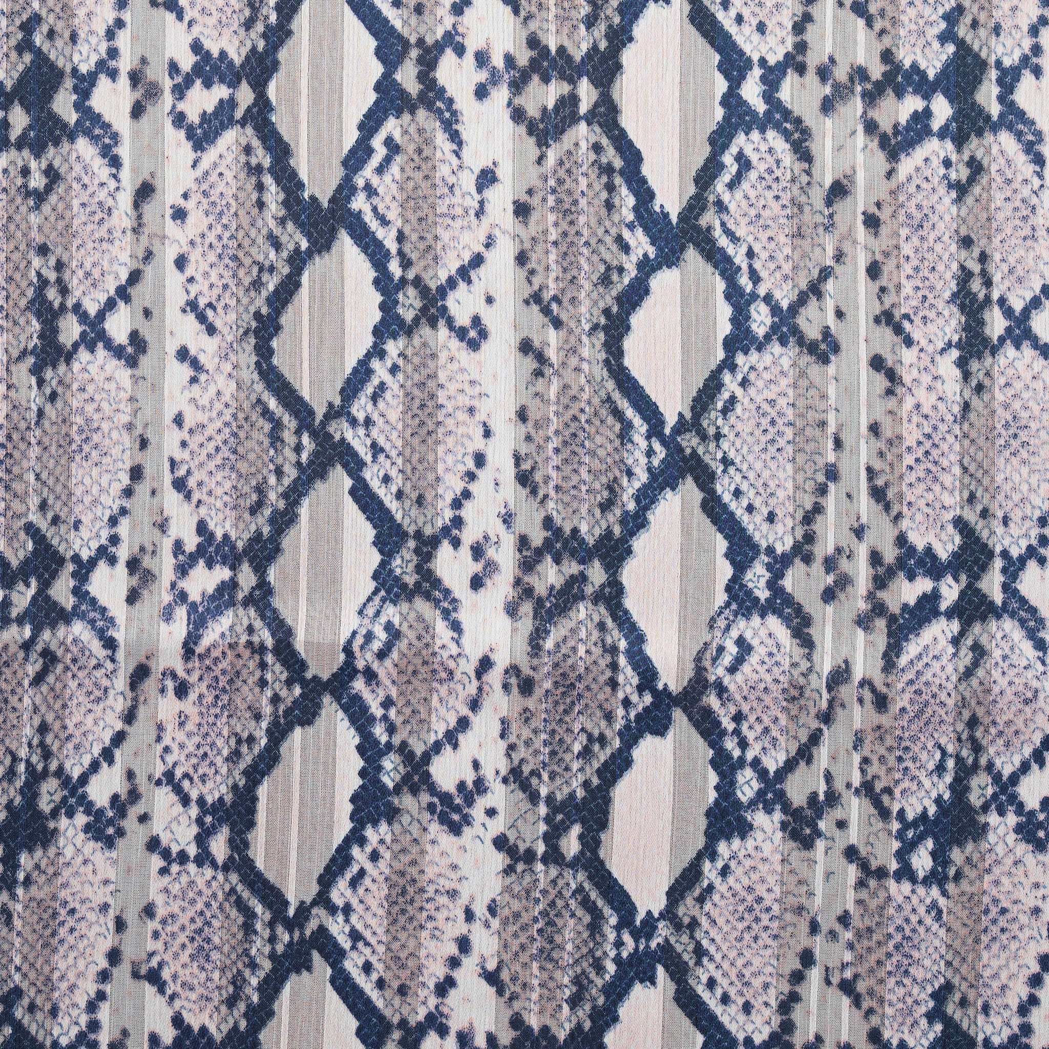 Satin Ribbon Snake Print Chiffon - Pink/ Blue