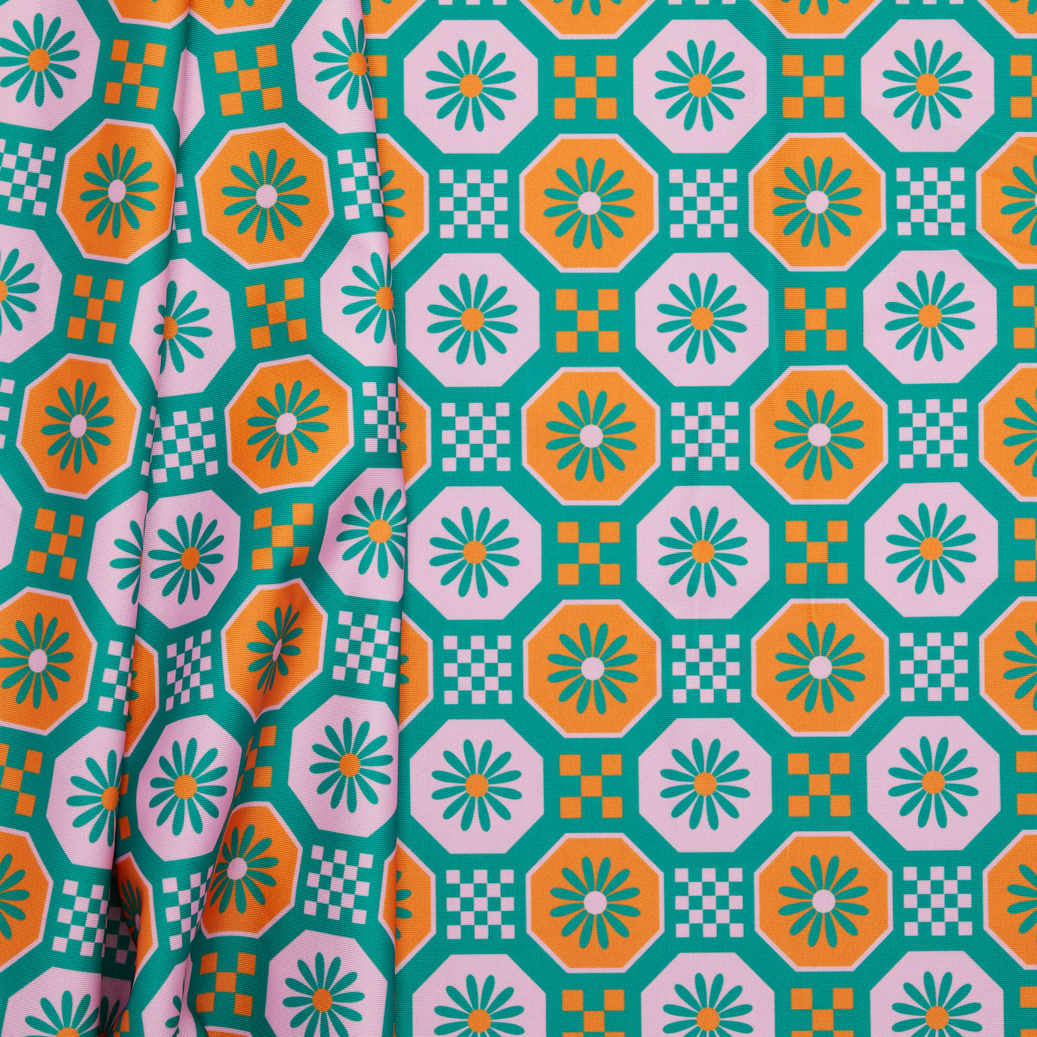 Recycled Polyester Floral Check Swimwear - Green/ Multicolour