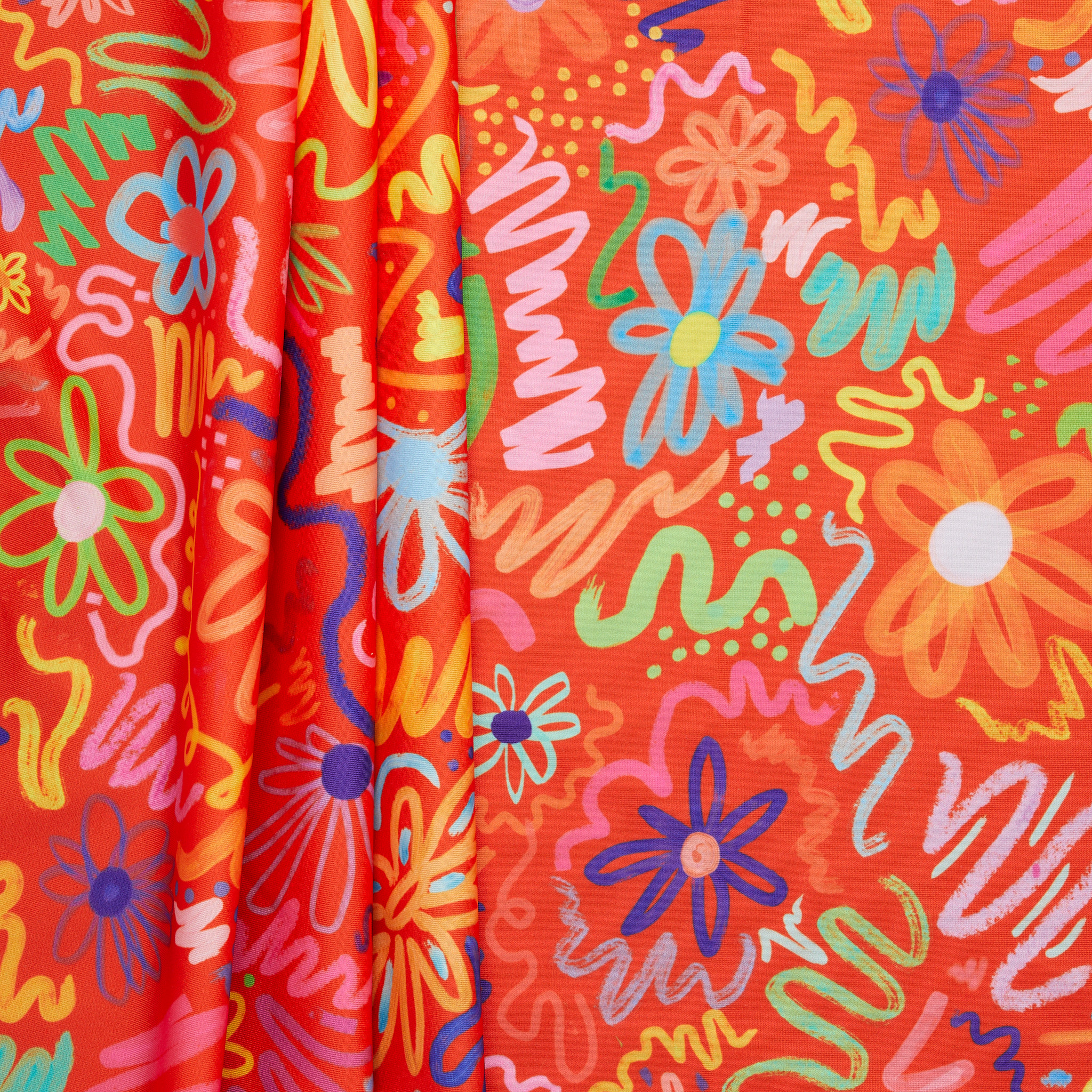 Scribble Print Recycled Polyester Swimwear - Red