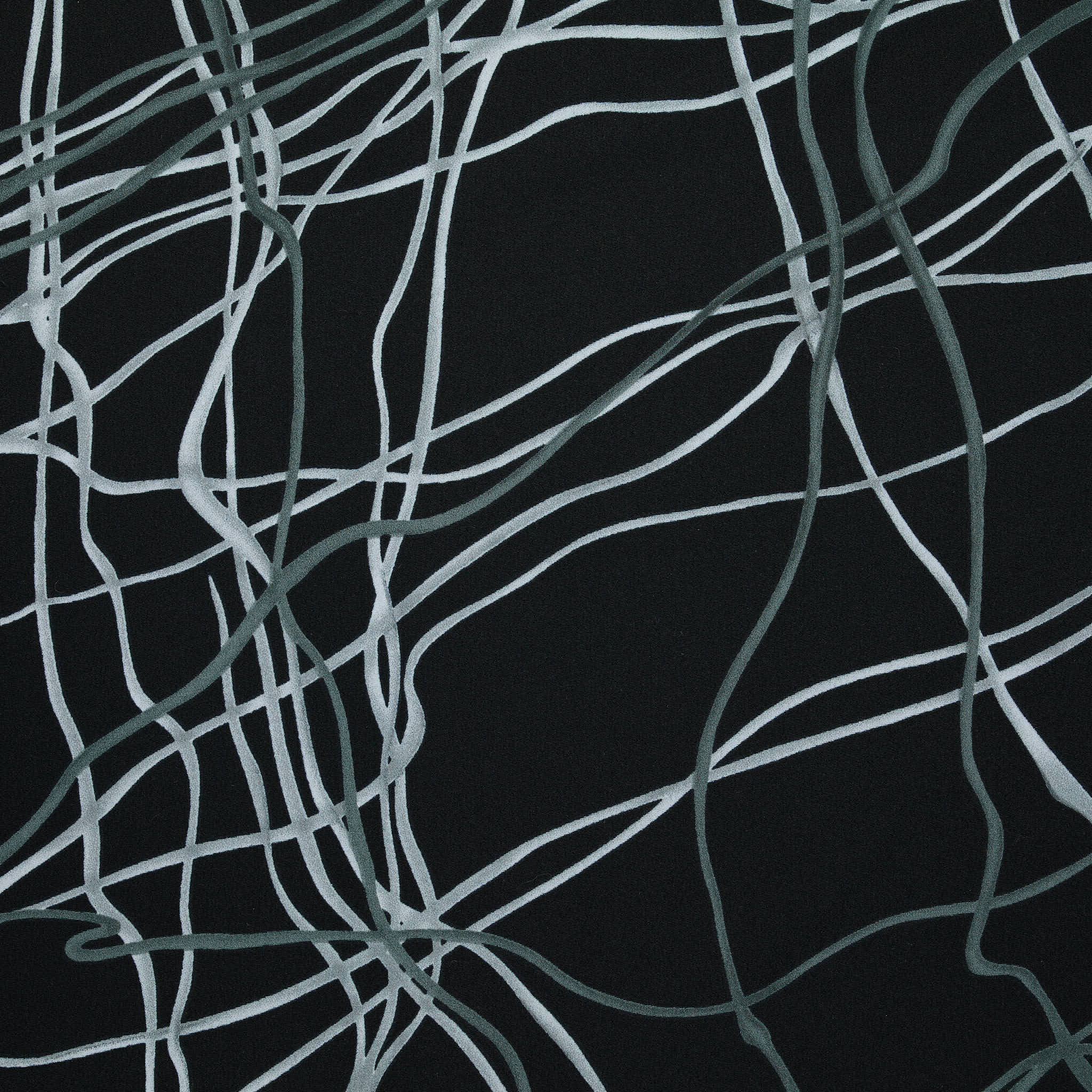 "Squiggle" Printed Polyester Crepe de Chine - Black