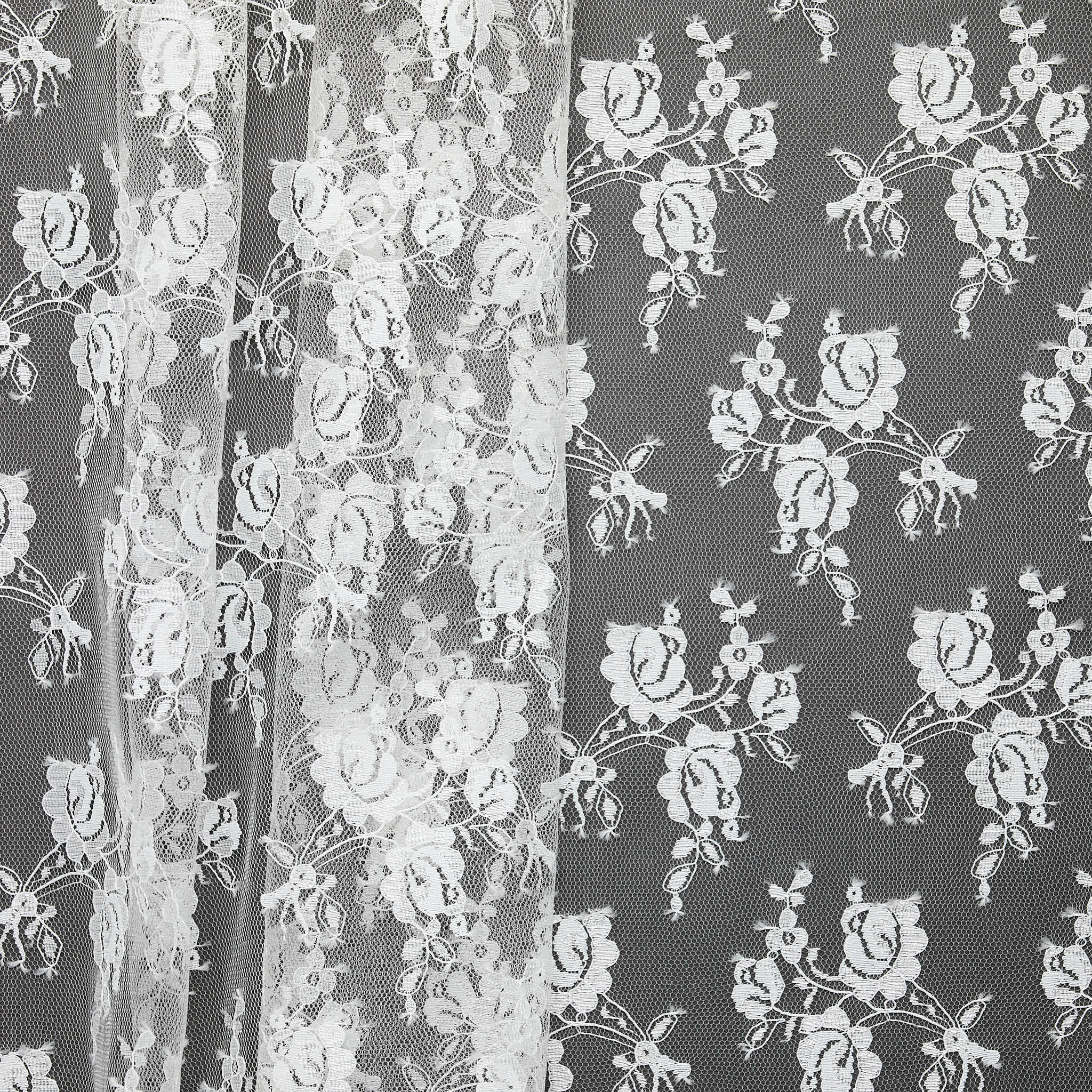 Floral Bouquet Allover Scalloped Lace - White