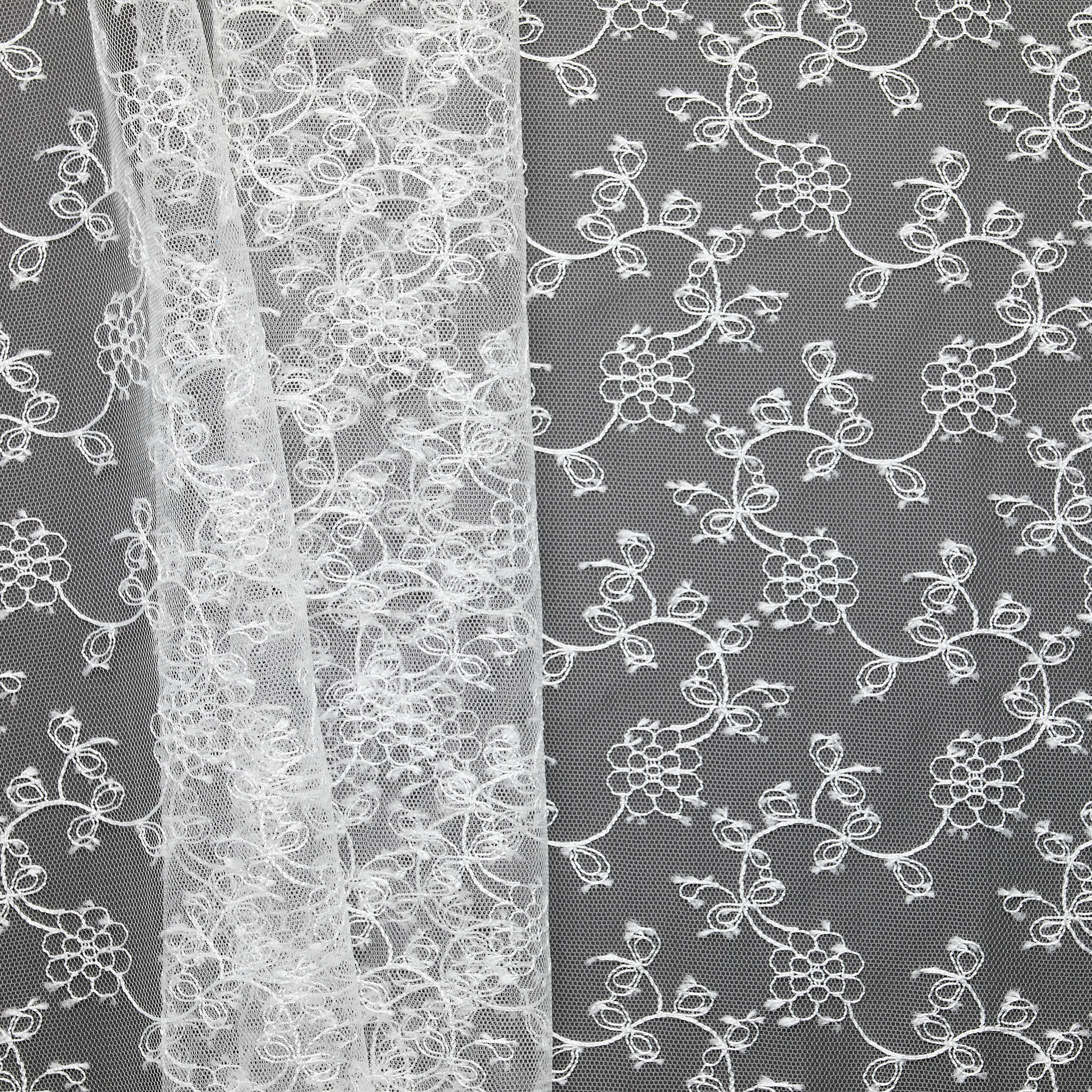 Embroidered Flower Lace - White