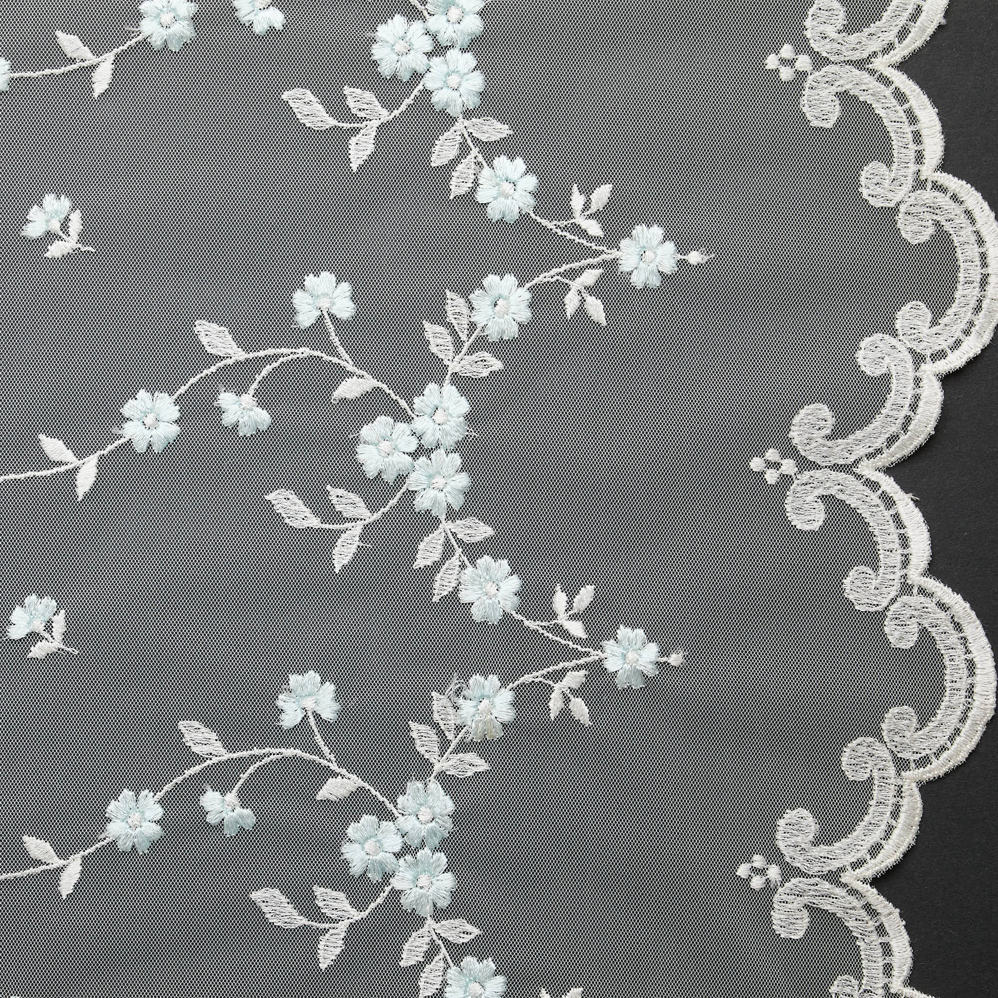 Embroidered Floral Net Lace - Baby Blue