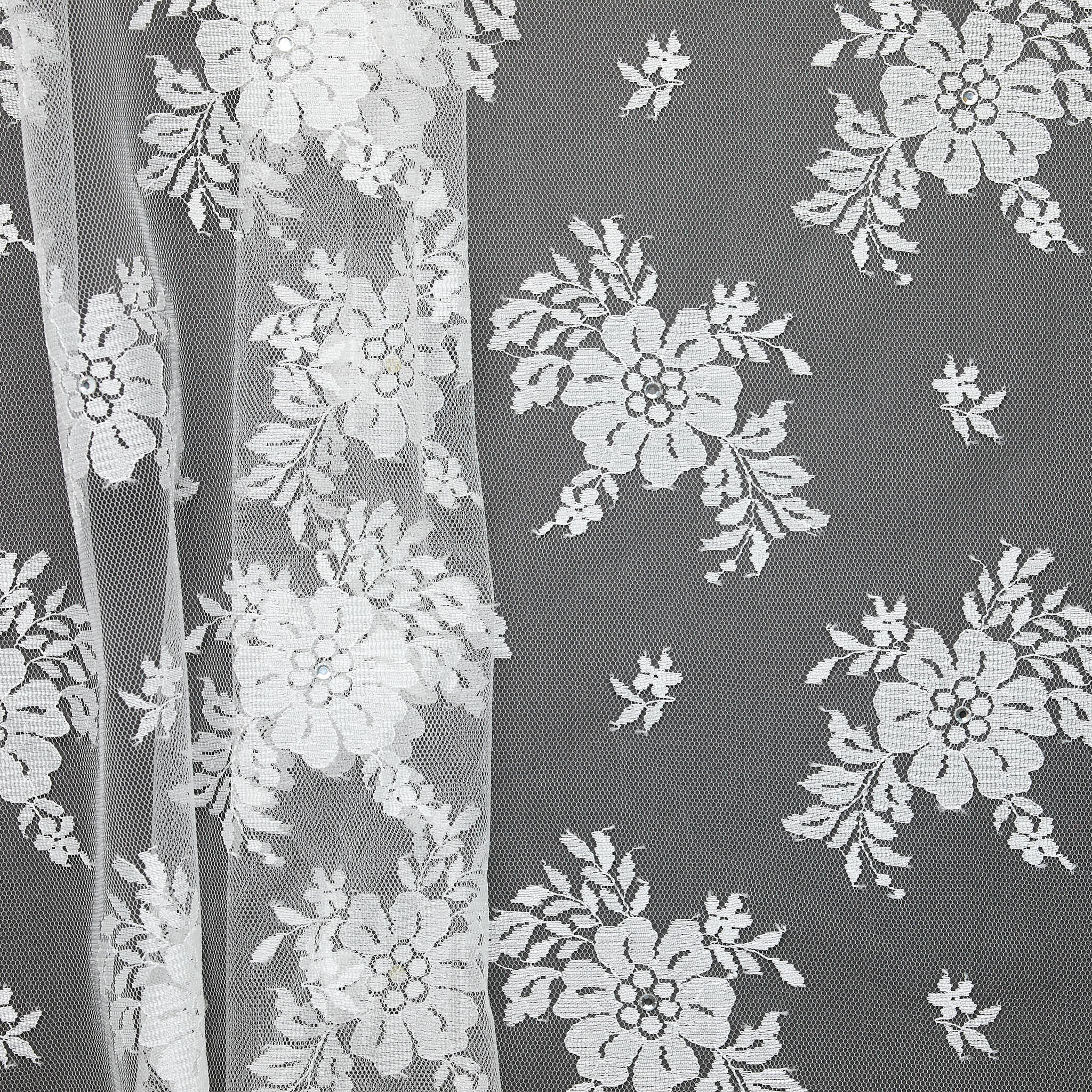 Flower Diamante Lace - White