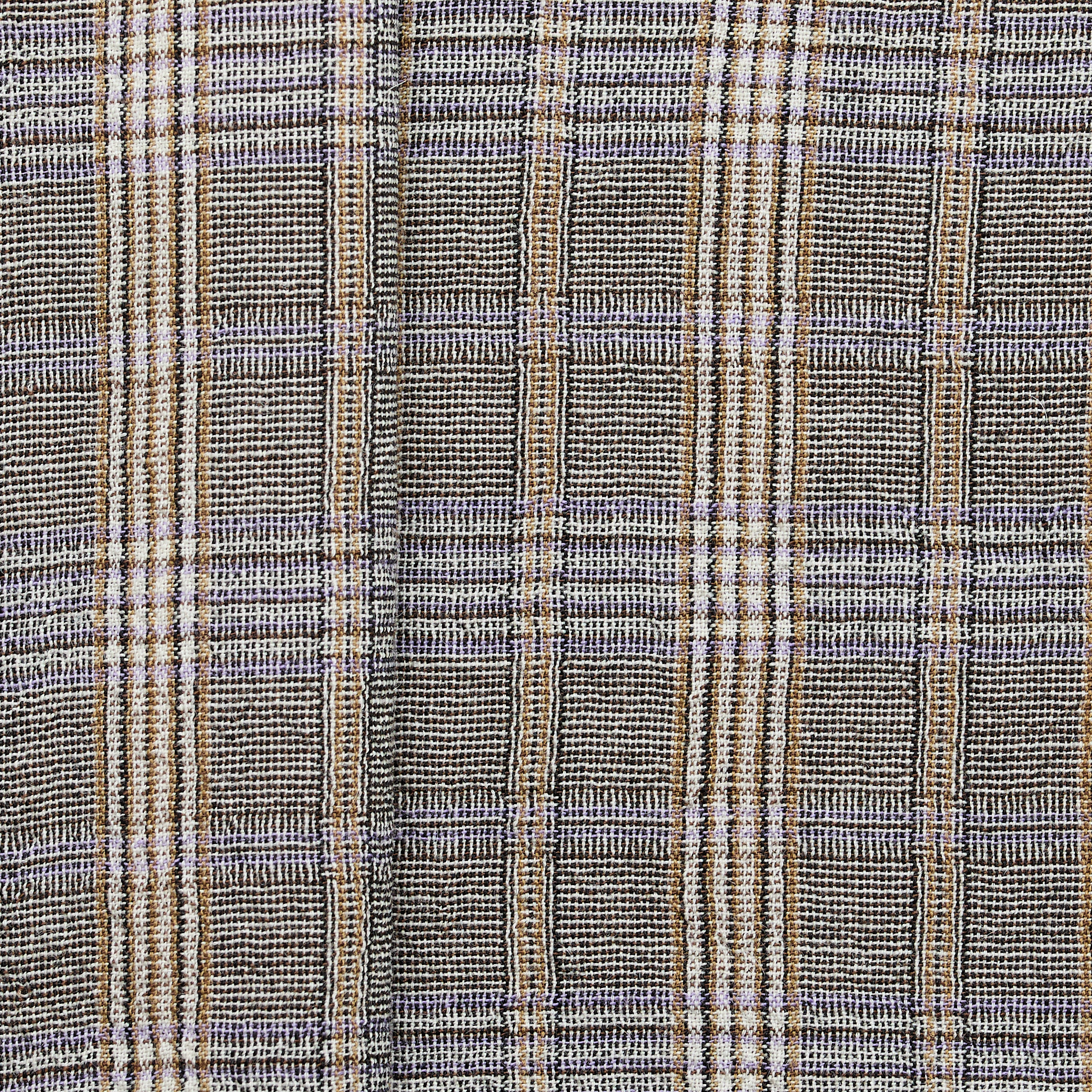 Wool/ Silk/ Cotton Textured Check - Lilac/ Fawn
