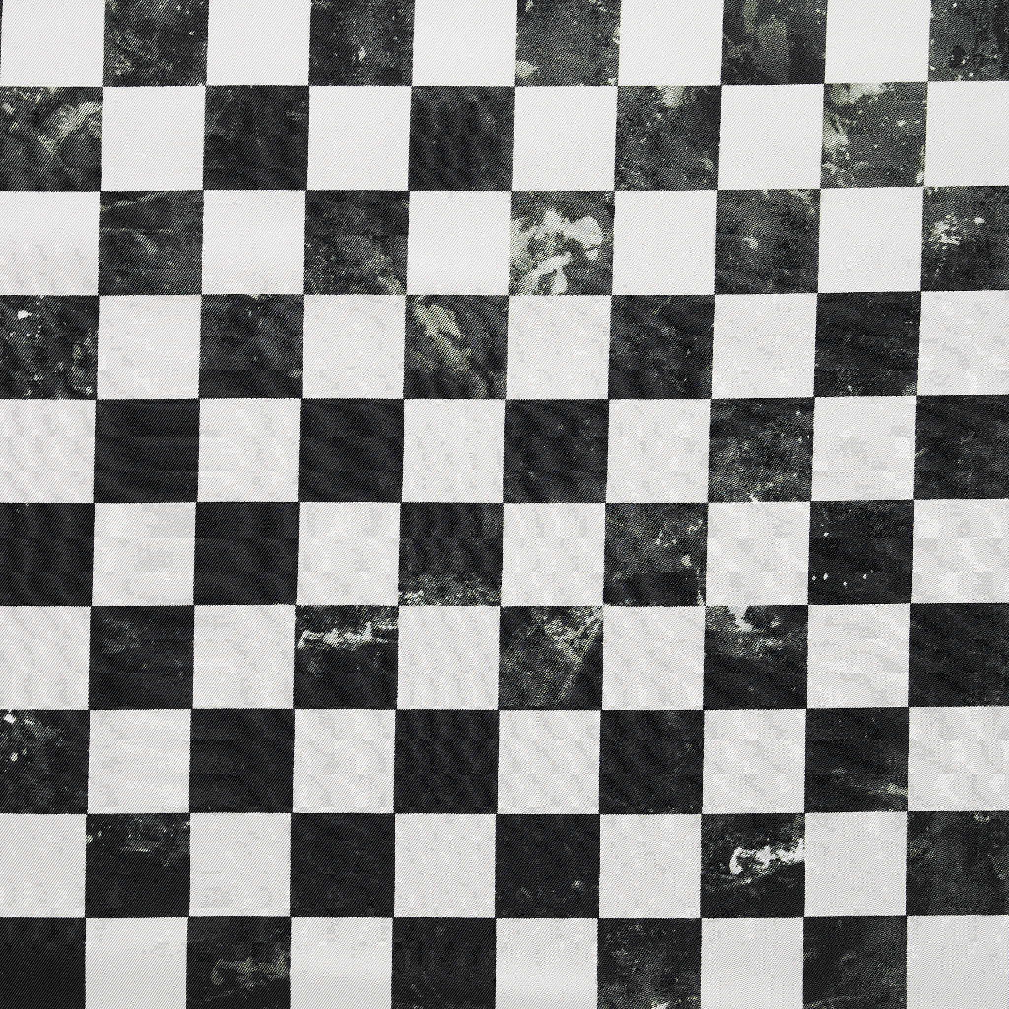 100% Silk Twill Checkerboard Print - Black + White