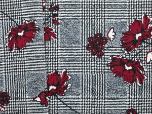 Printed Check Flower Crepe - Black/ Deep Red