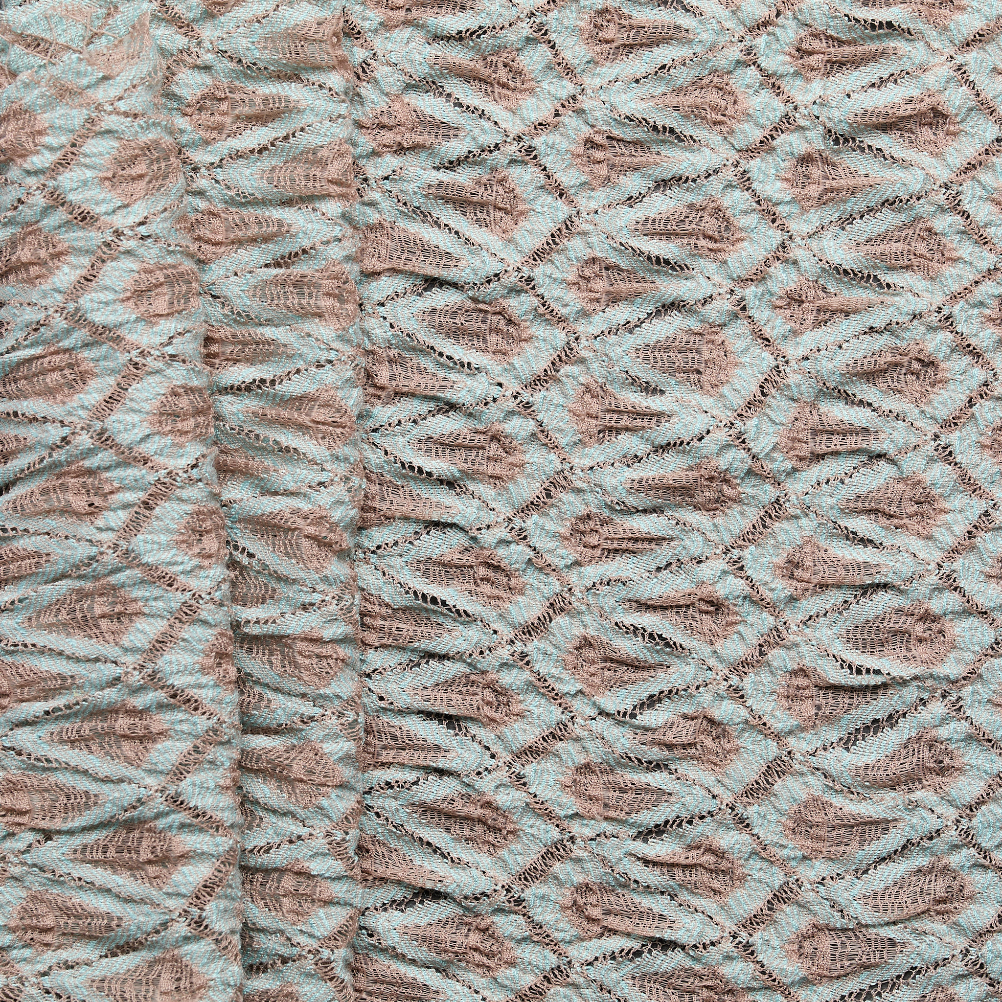 Shirred Stretch Lace Jacquard Knit - Blue/ Mauve