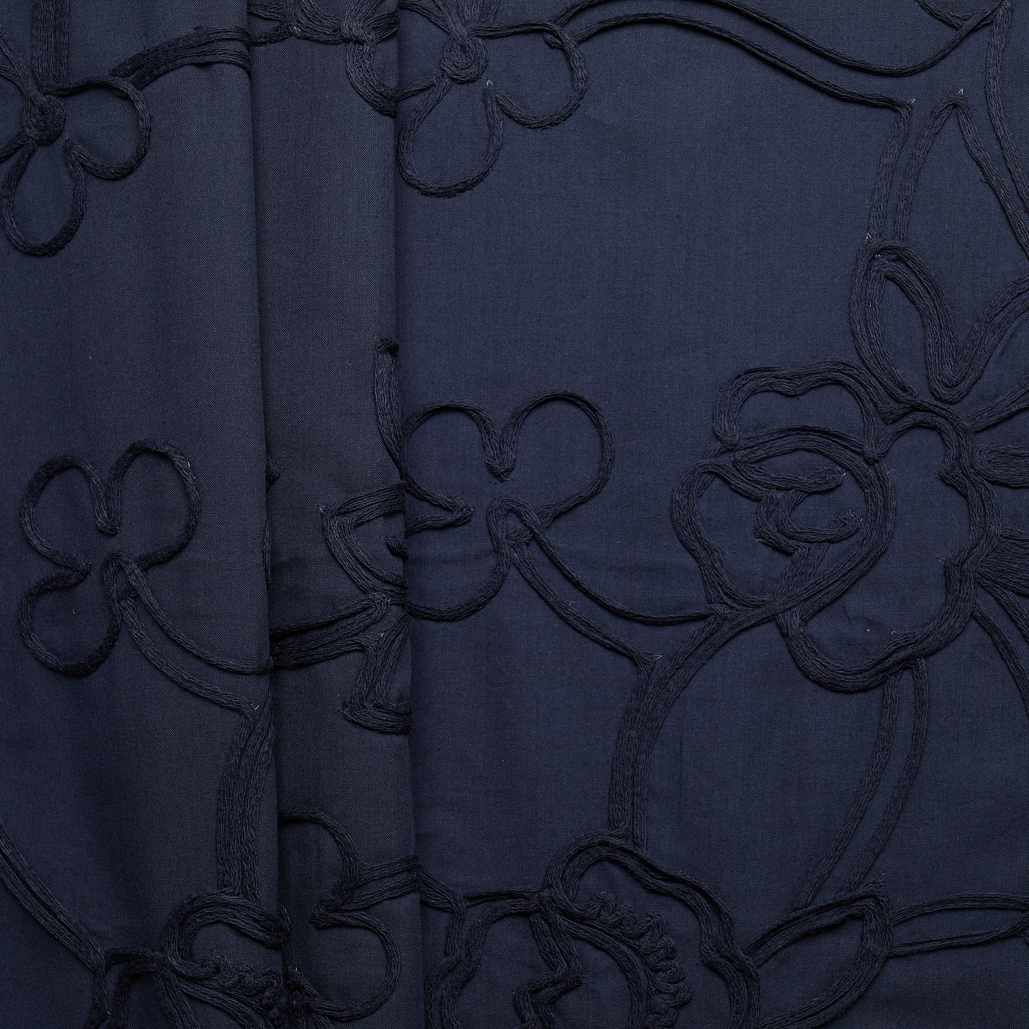 Floral Cord Embroidery - Deep Navy