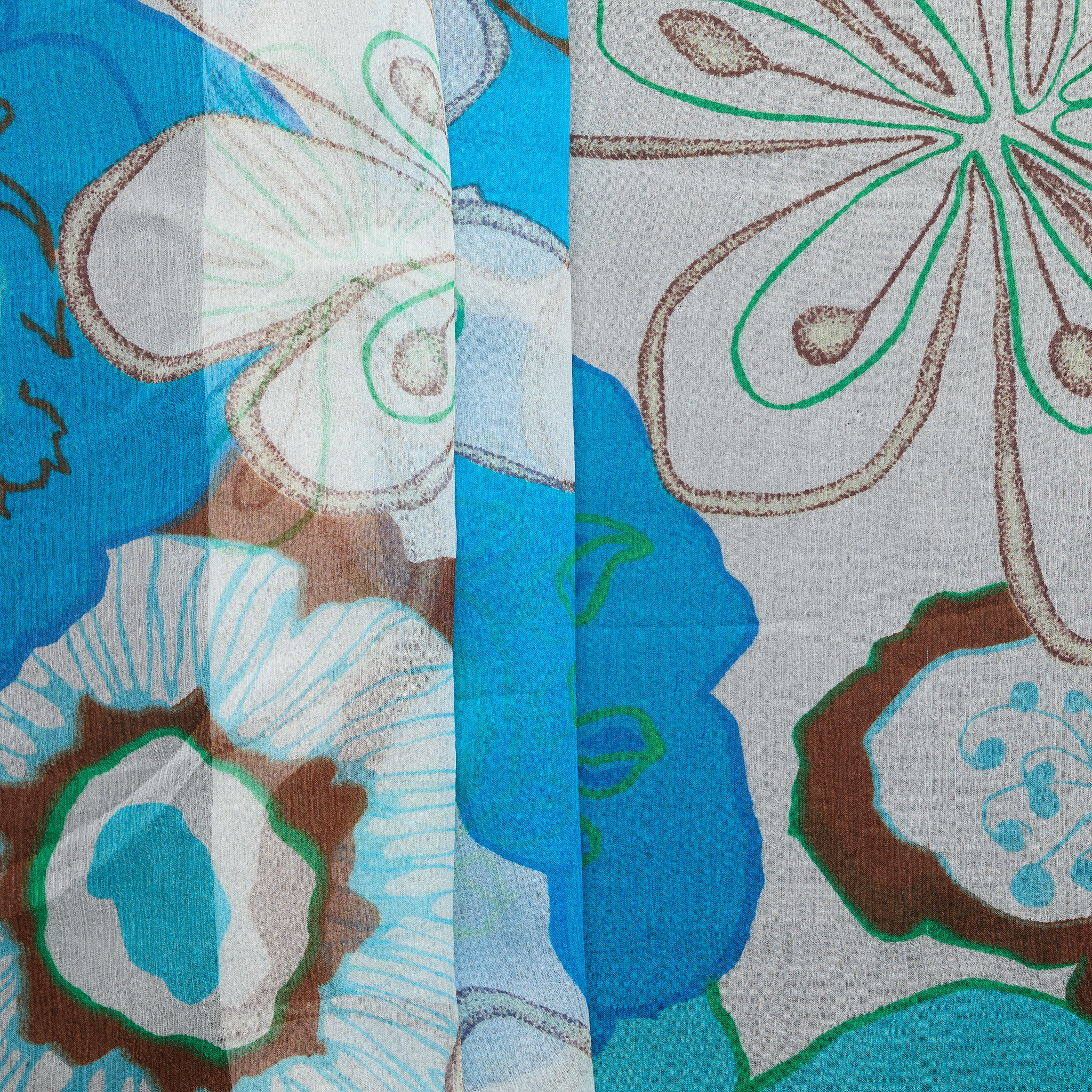 Floral Silk Yoryu Chiffon - Cobalt Blue/ Chocolate/ Green