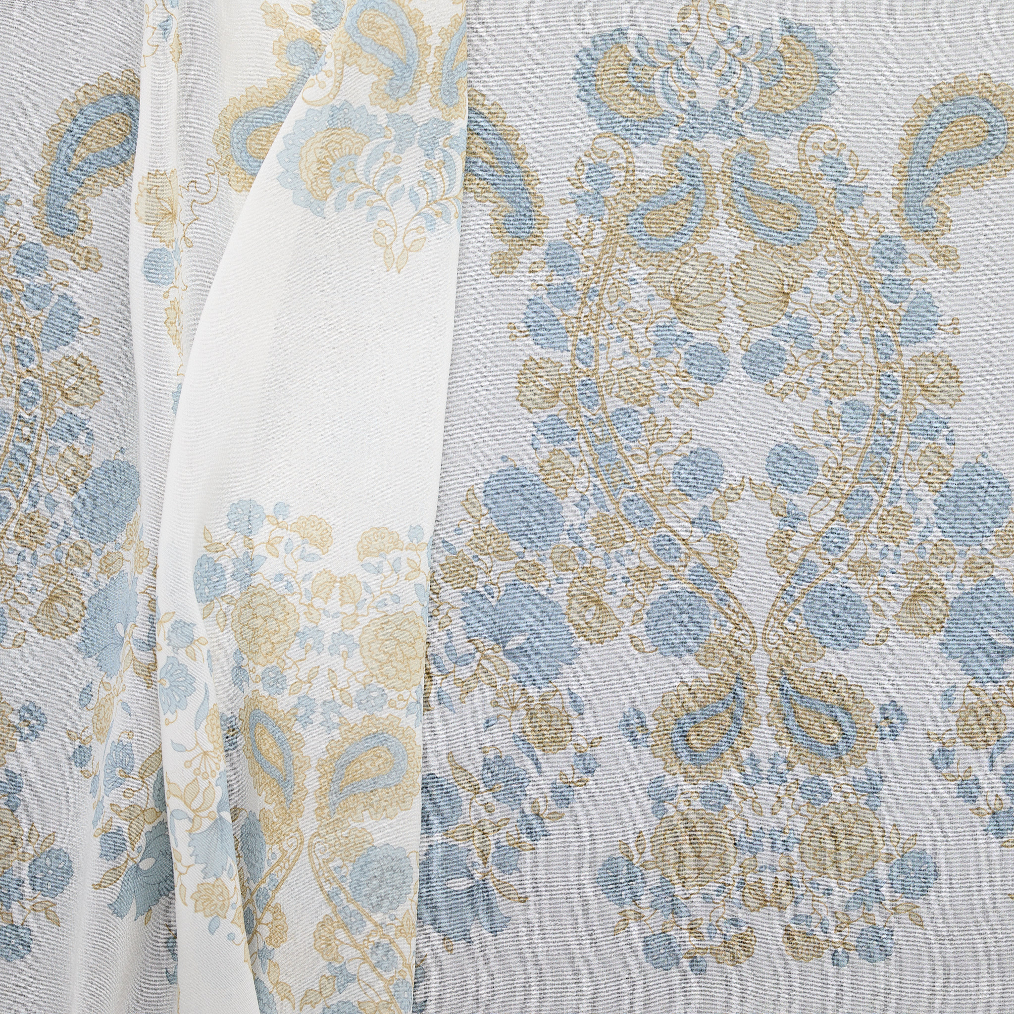 Rebecca Paisley Printed Georgette - Beige/ Cornflower