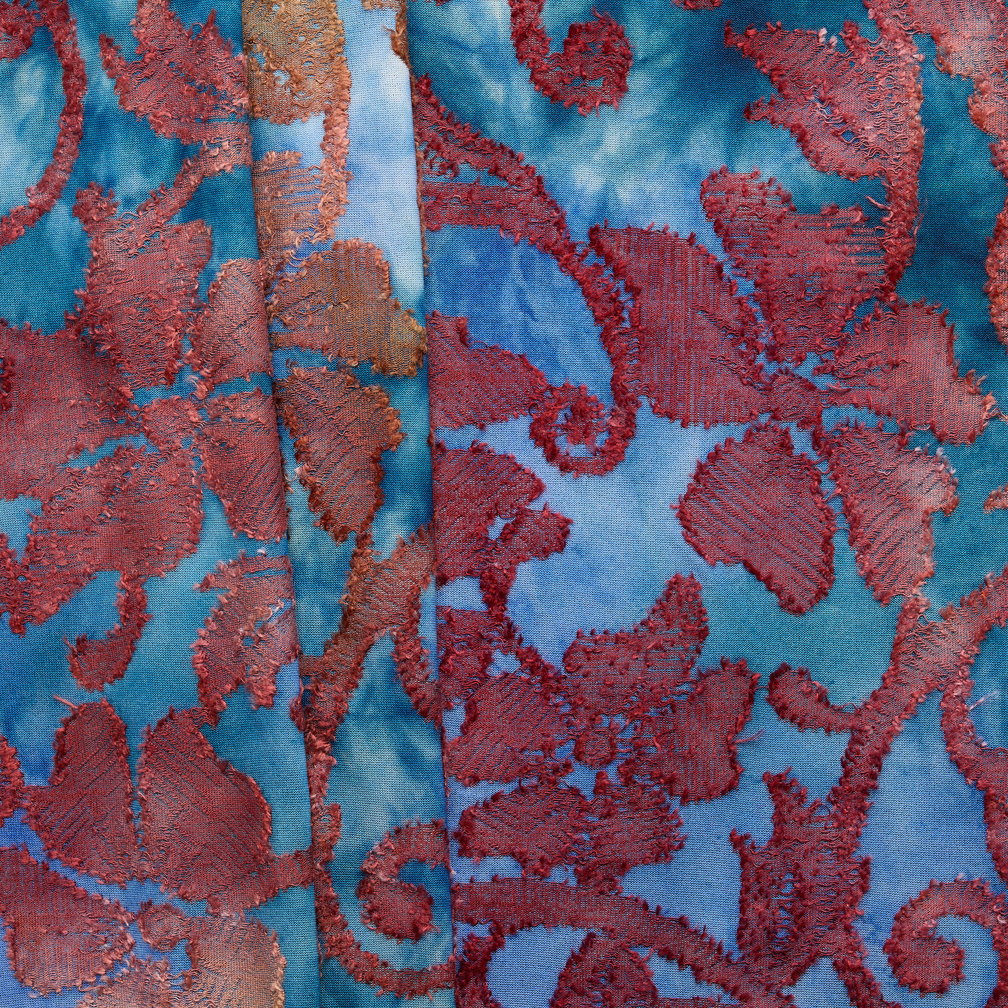 Tie-dye Jacquard Stretch Knit - Blue/ Maroon