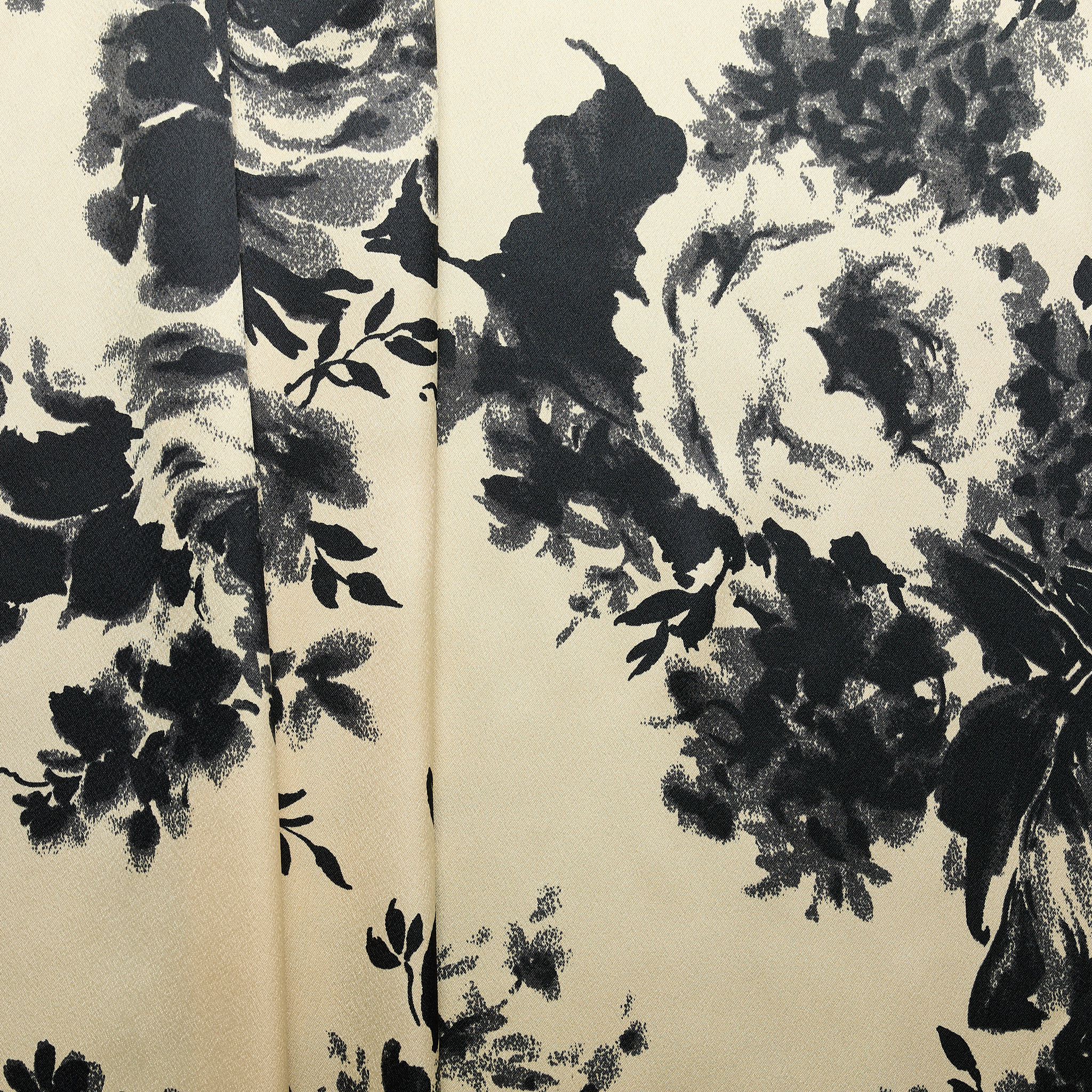 "Casablanca" Polyester Satin Floral Print - Butter/ Black