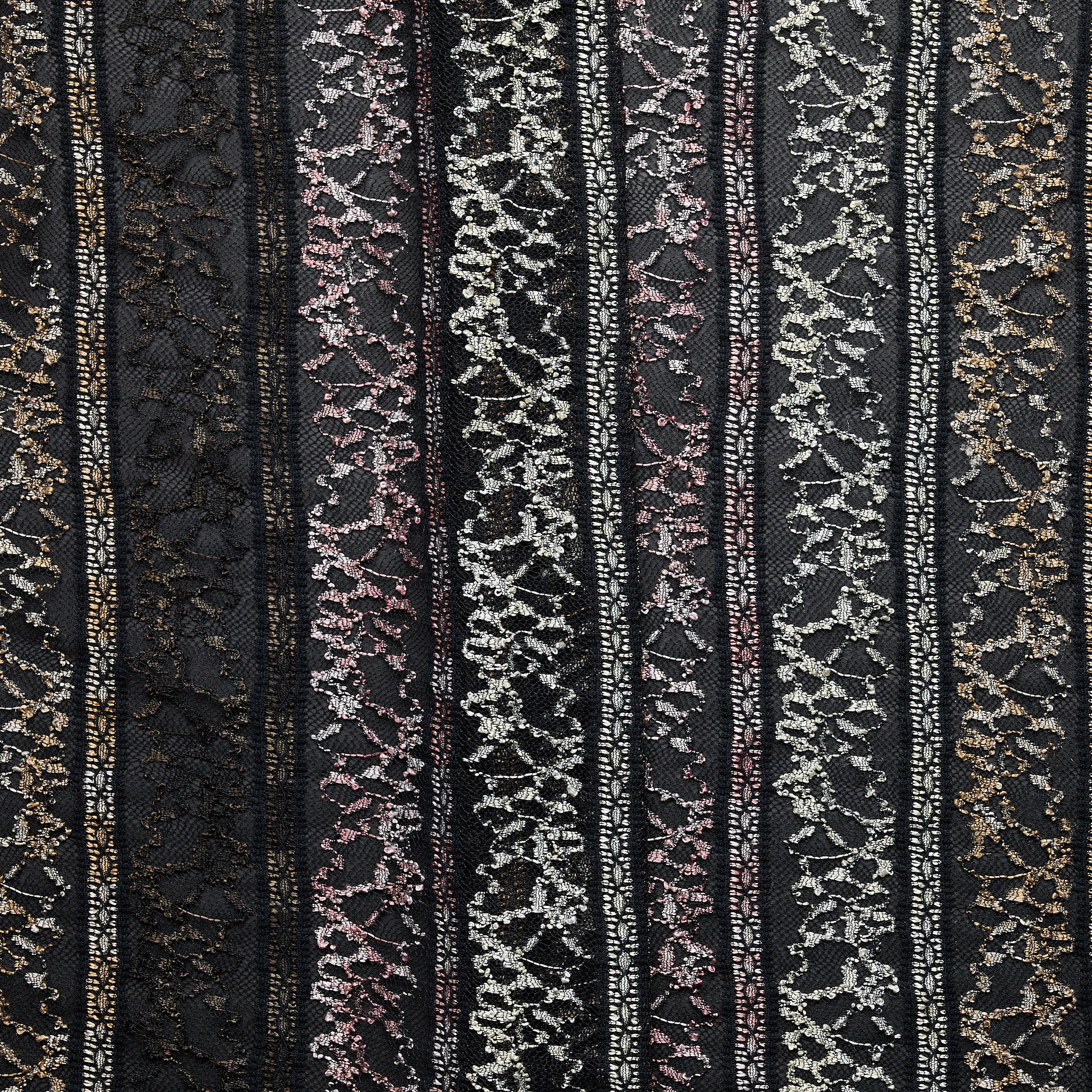 Delicate Knitted Striped Lace - Black/ Gold/ Pink