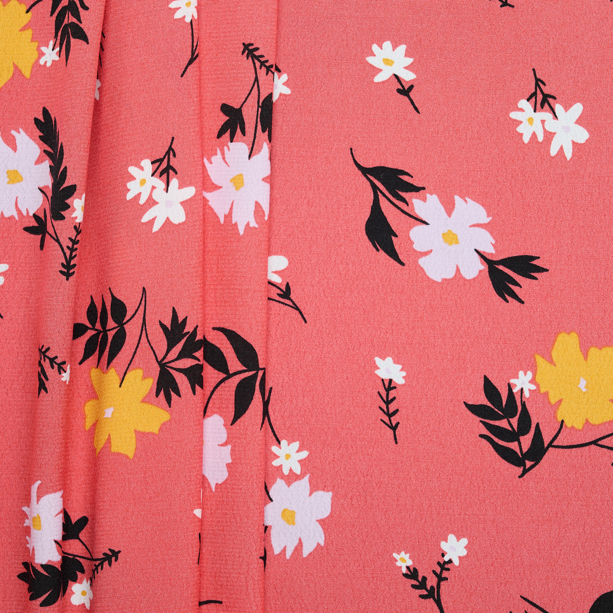 'Lily' Floral Print Viscose Crepe - Coral