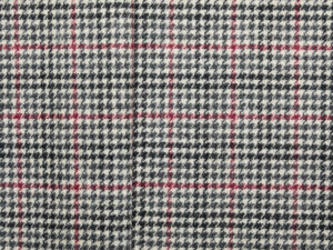 Houndstooth Check Wool Coating - Grey/ Red