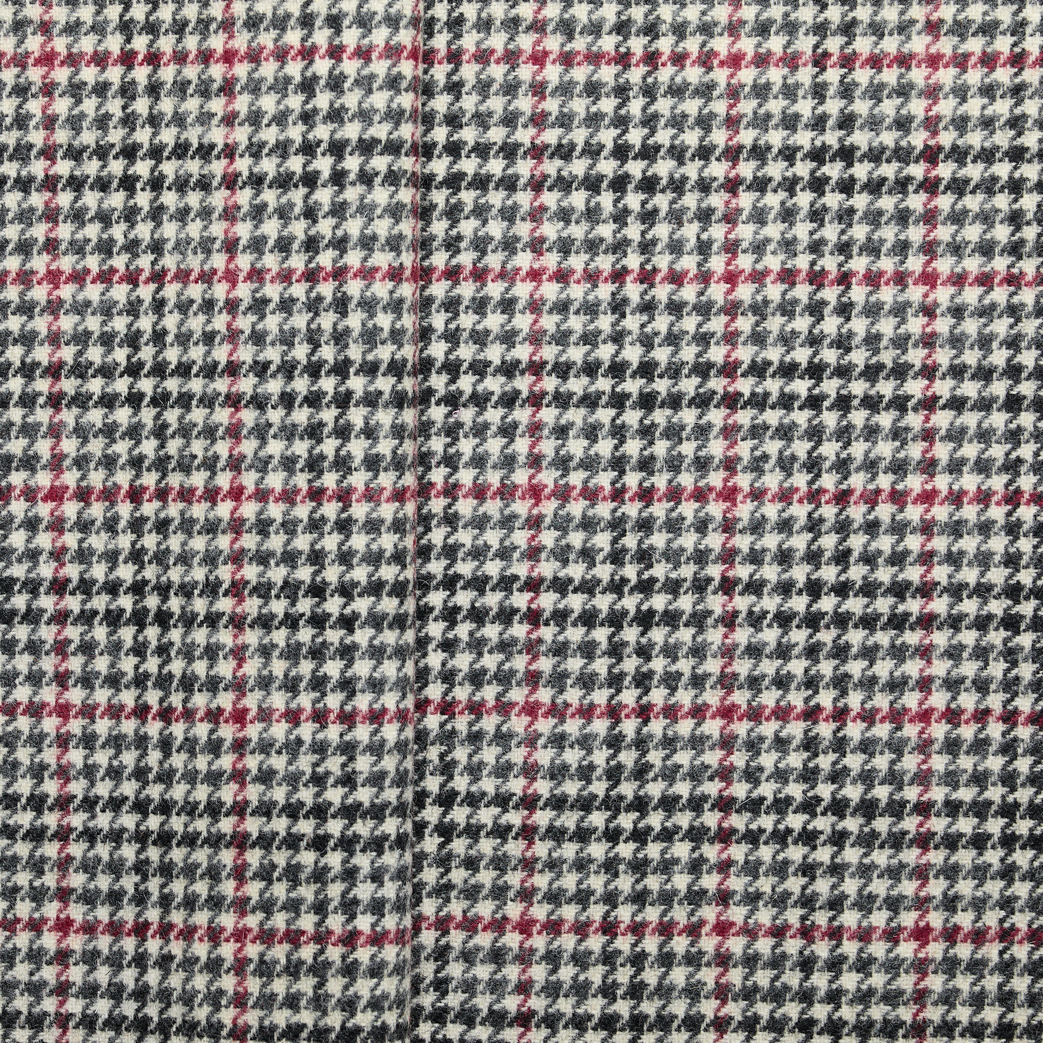 Houndstooth Check Wool Coating - Grey/ Red