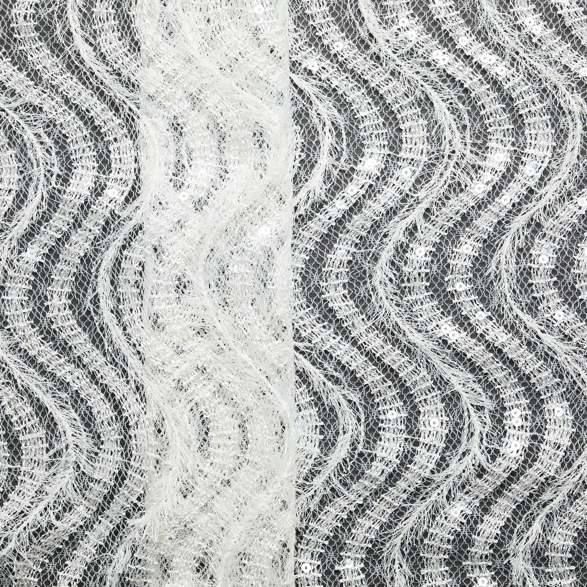 Sequin Feather Embroidered Tulle 'Karma' - Ivory