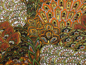 Peacock Floral Printed Viscose Jersey - Green/ Orange/ Mustard