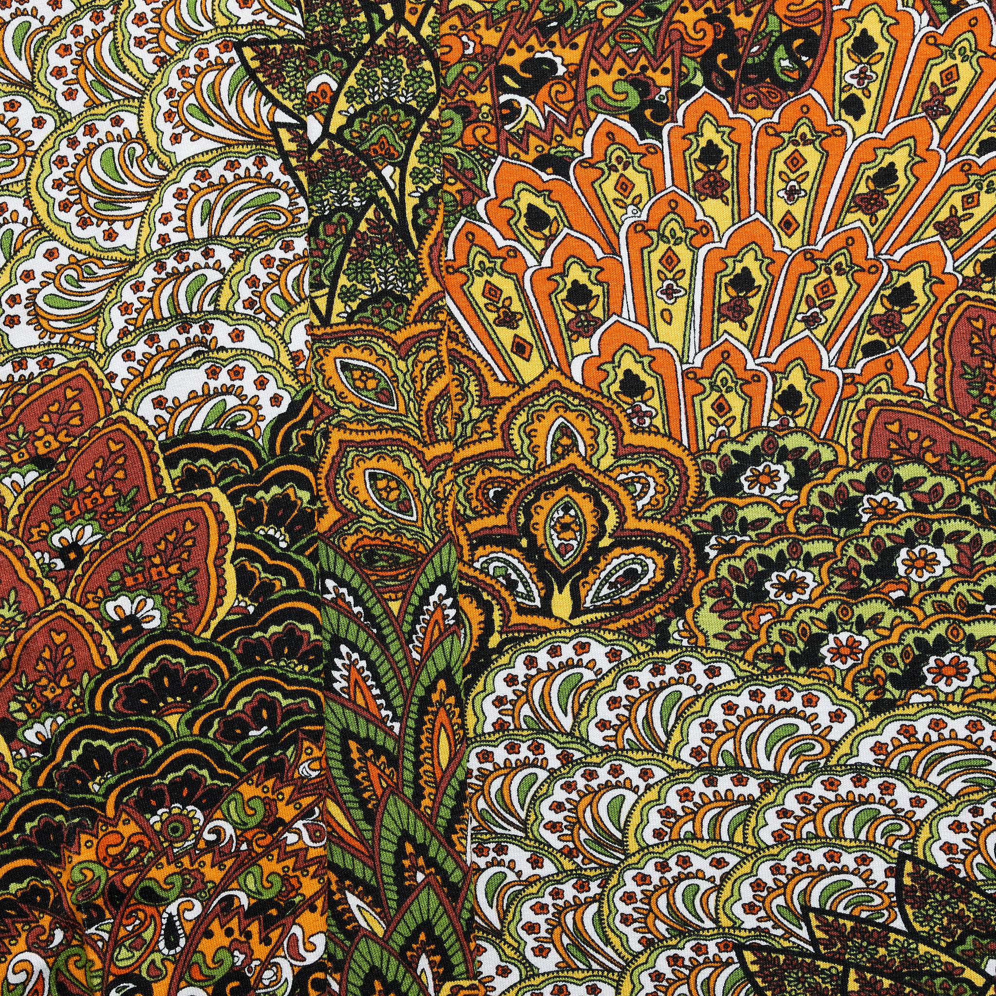 Peacock Floral Printed Viscose Jersey - Green/ Orange/ Mustard