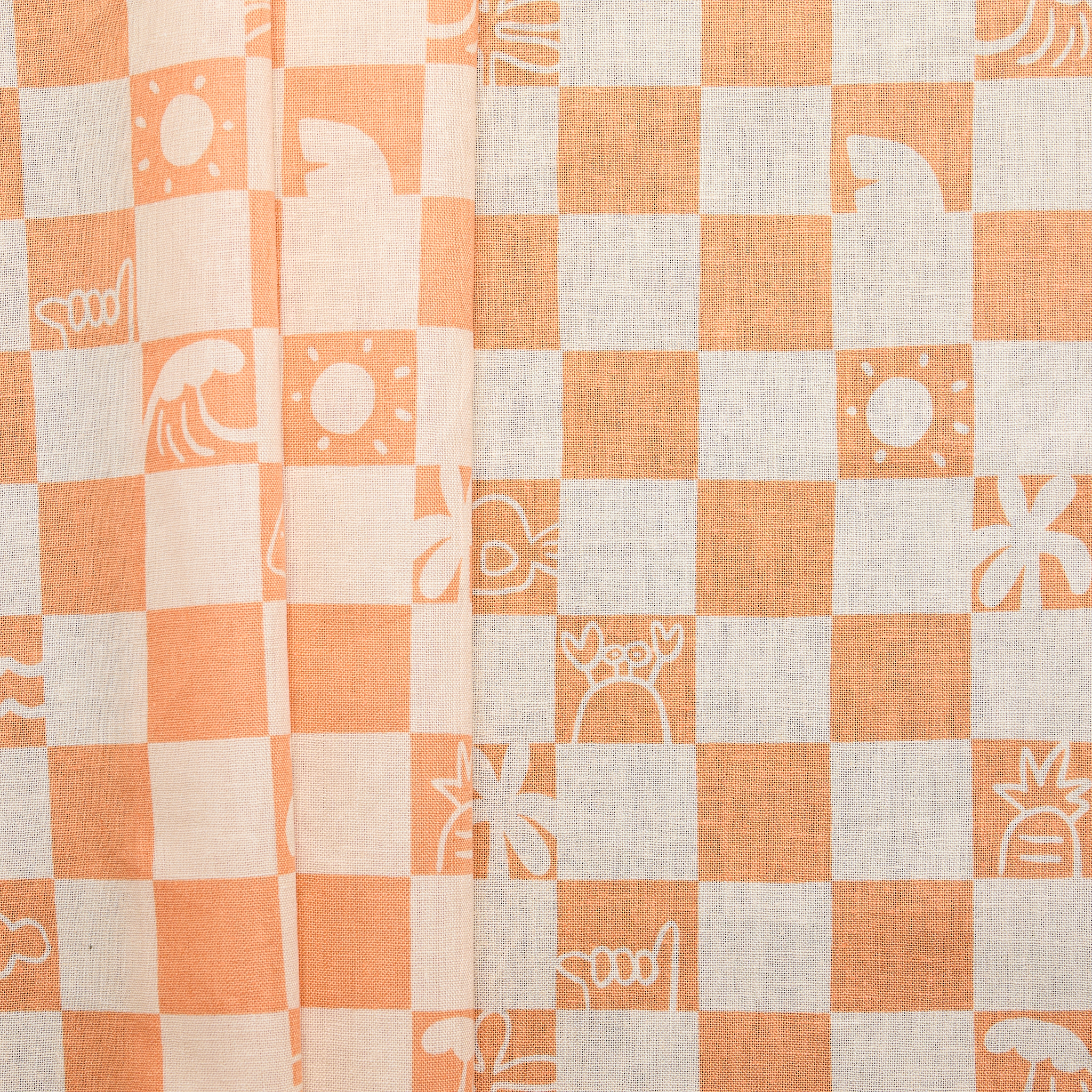 Linen Cotton Check Print - Orange