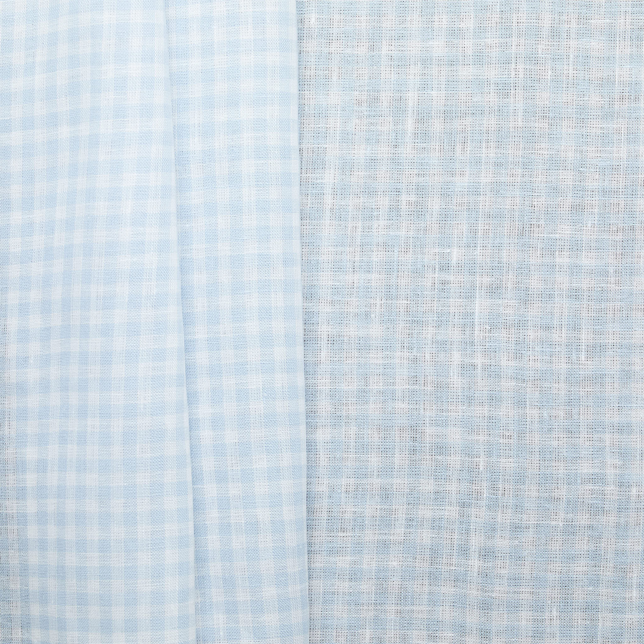 100% Linen Check - Light Blue
