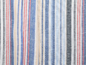 100% Linen Pinstripe - Blue/ Red/ Beige