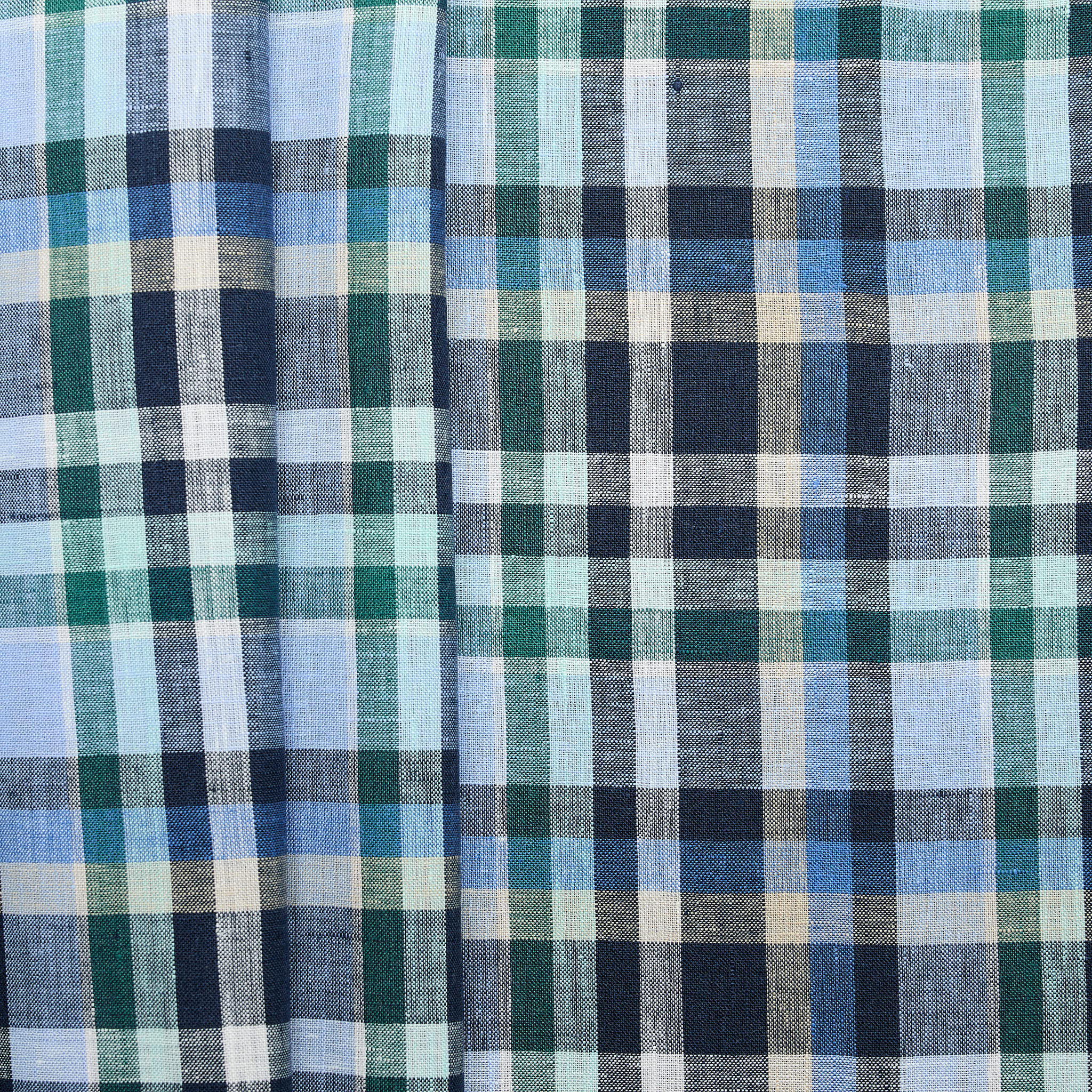 100% Linen Check - Blue Green