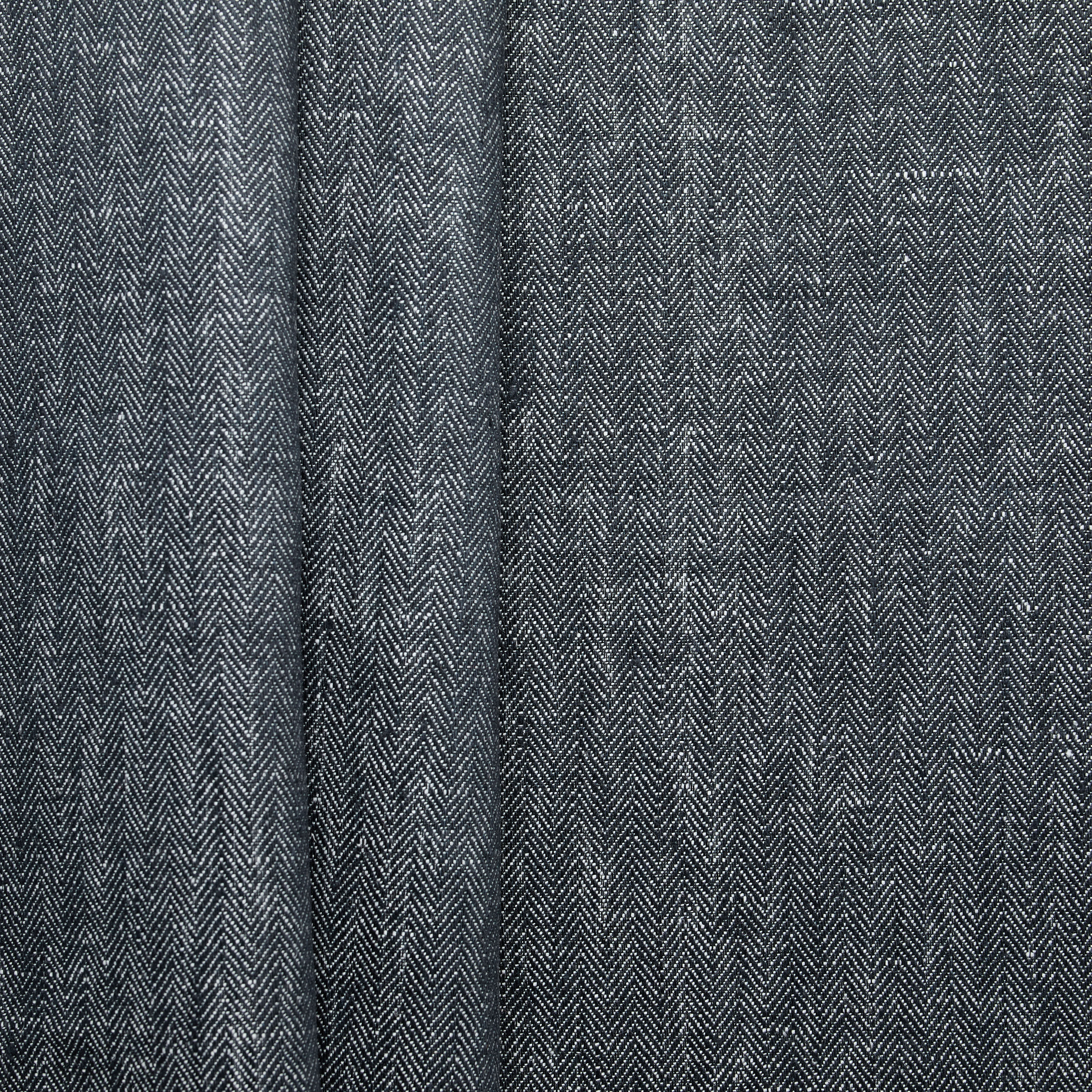 100% European Linen Herringbone - Navy/ White
