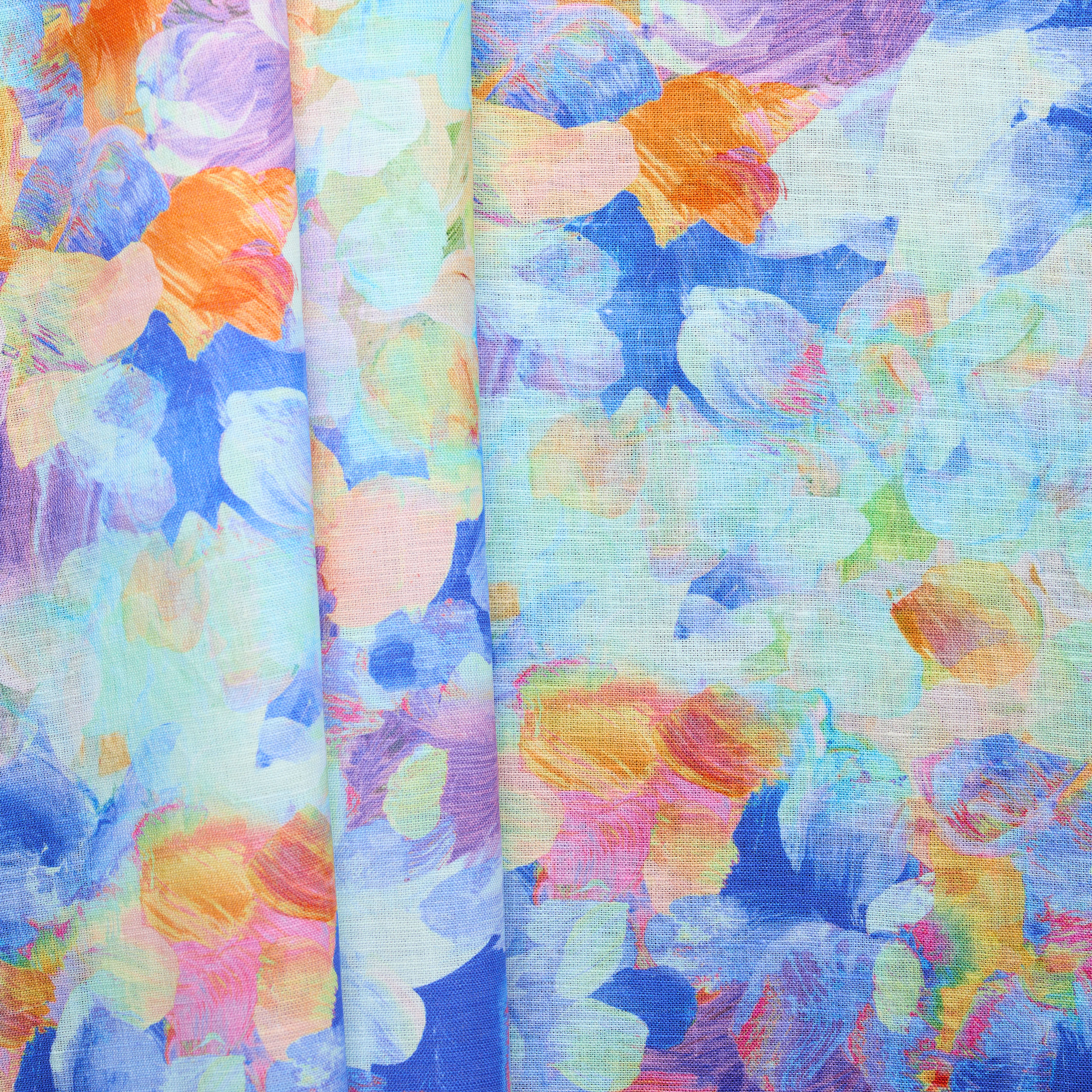 Cotton Linen 'Amalfi' Print - Blue