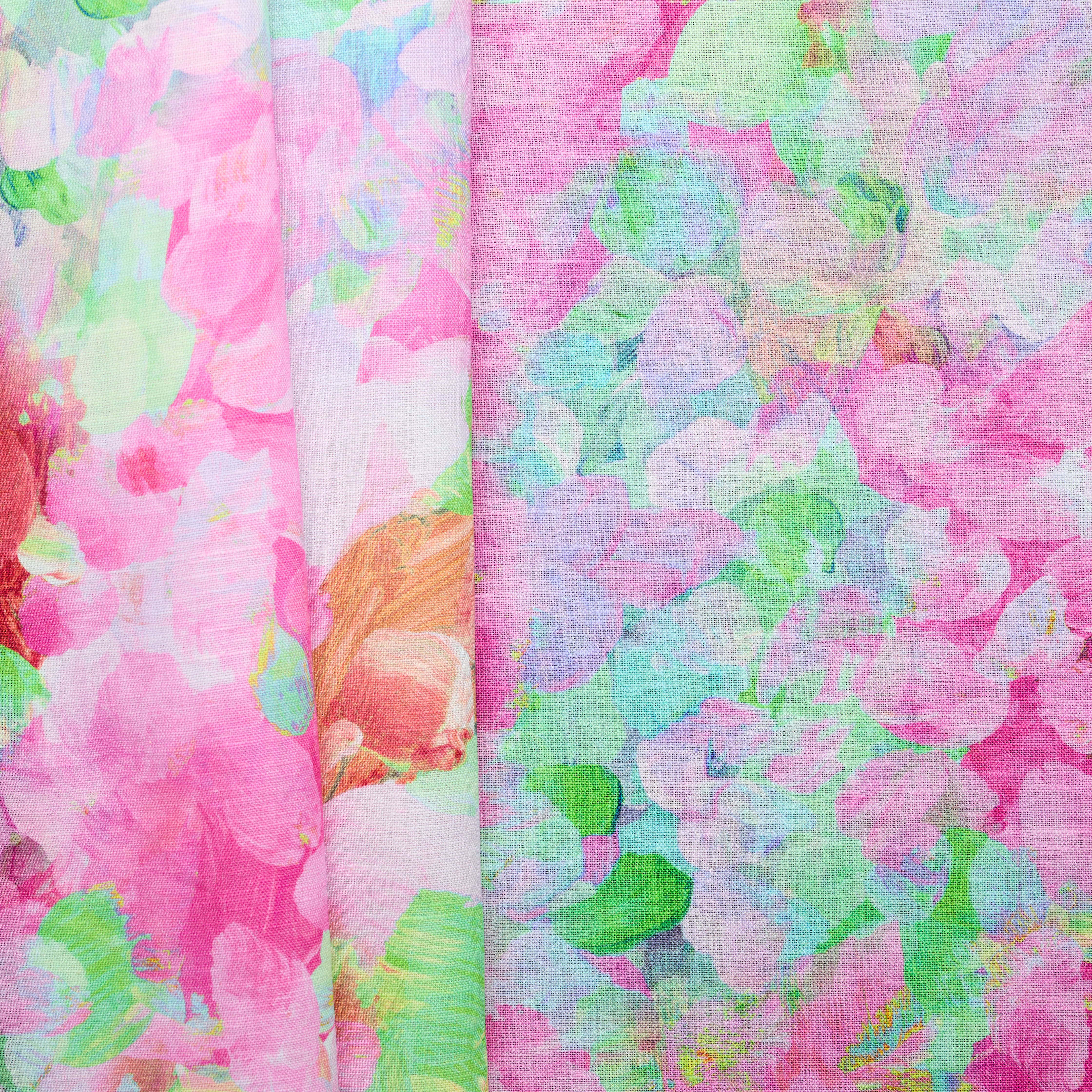 Cotton Linen 'Amalfi' Print - Pink