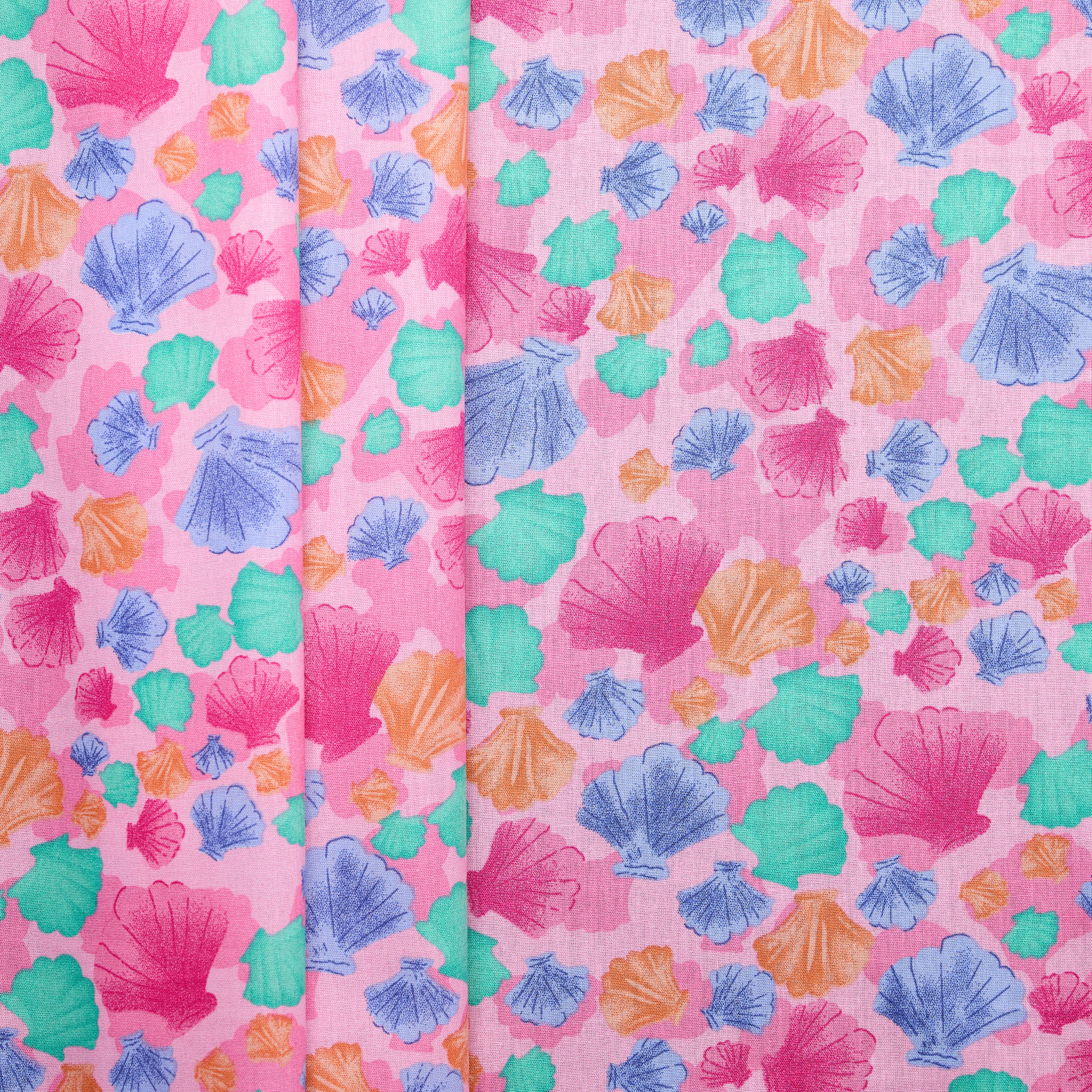'Sea Shell' 100% Cotton - Pink/ Orange/ Green