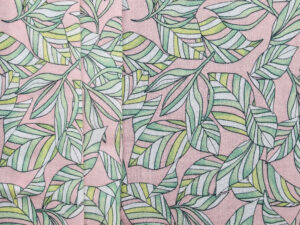 'Tossed Leaf' 100% Cotton Cheesecloth - Pink/ Green