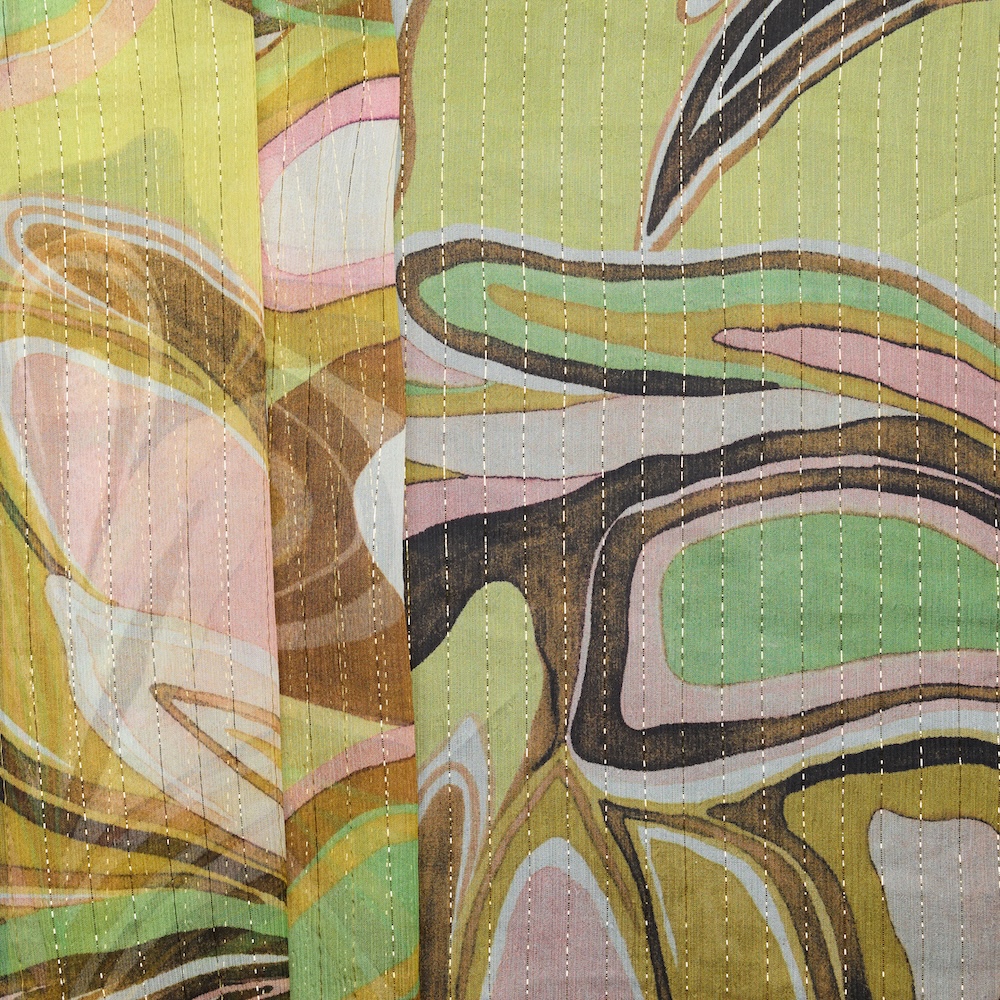 Mulberry Silk Metal Jacquard - Green/ Pink/ Brown/ Gold