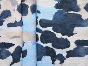 Linen Viscose Blend Abstract Print - Blue/ Beige