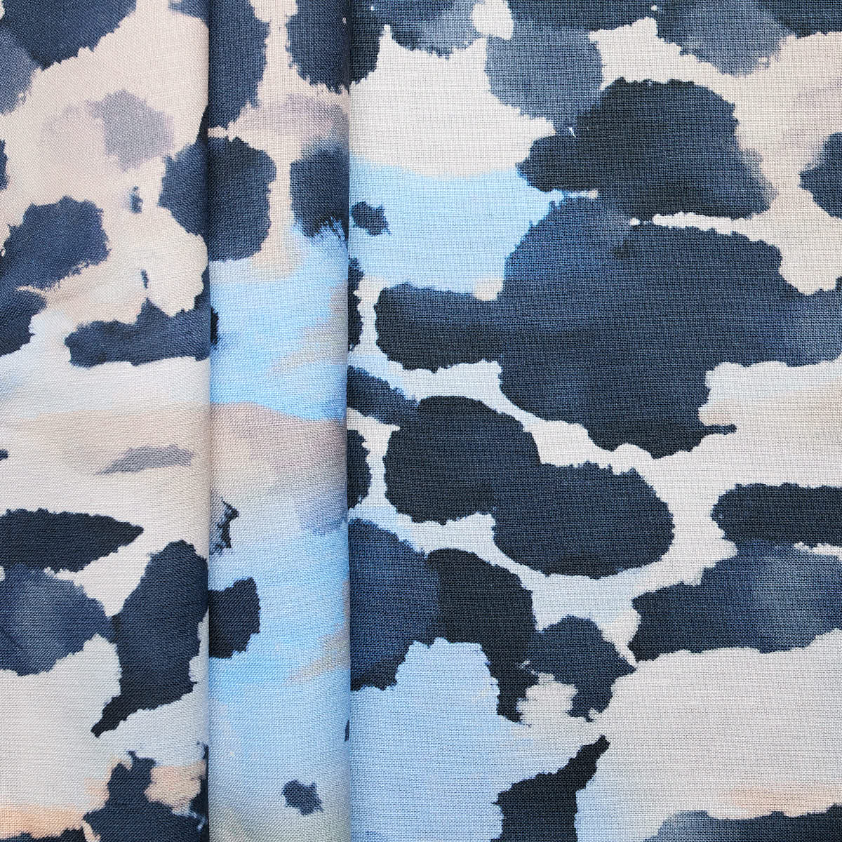 Linen Viscose Blend Abstract Print - Blue/ Beige