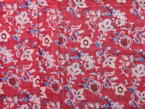 Cotton/ Viscose Interwoven Flower Check Print - Red