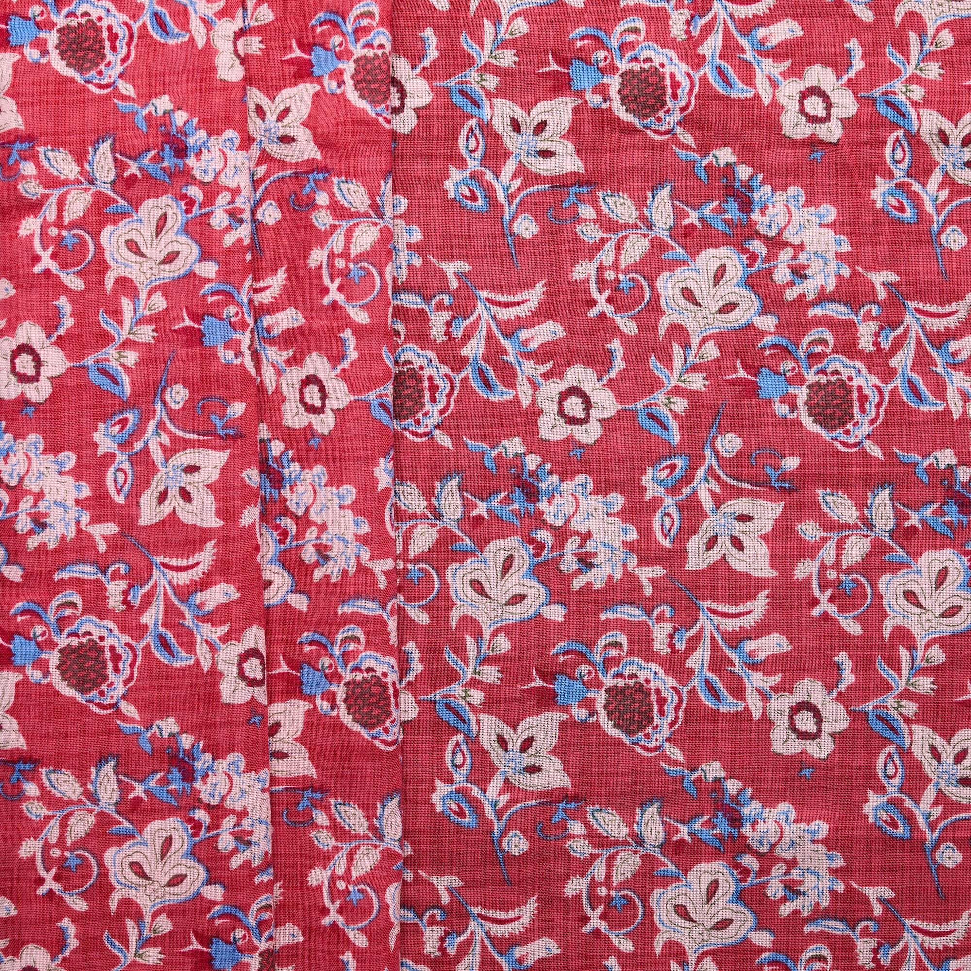 Cotton/ Viscose Interwoven Flower Check Print - Red