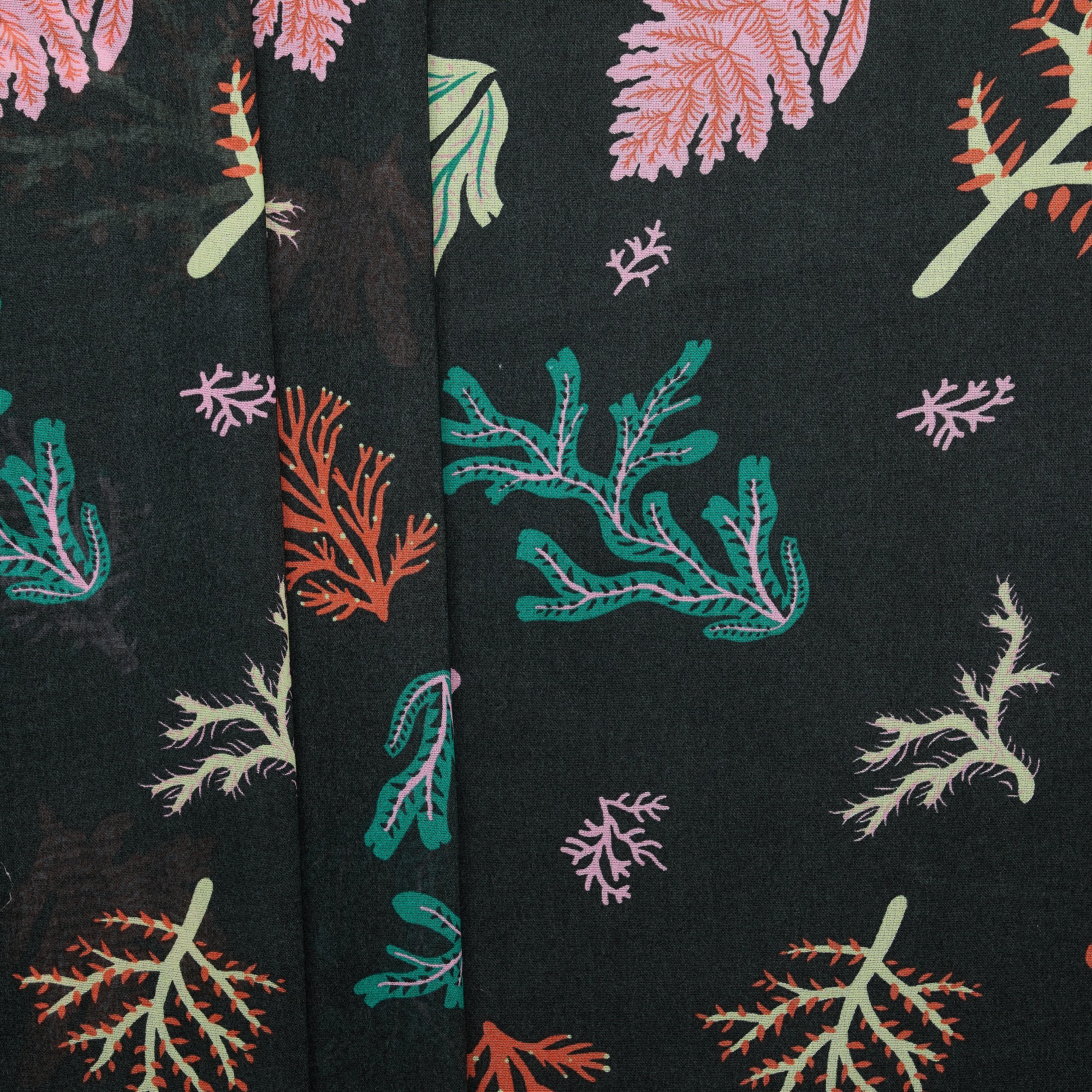 100% Cotton Marine Botanical Print - Dark Green
