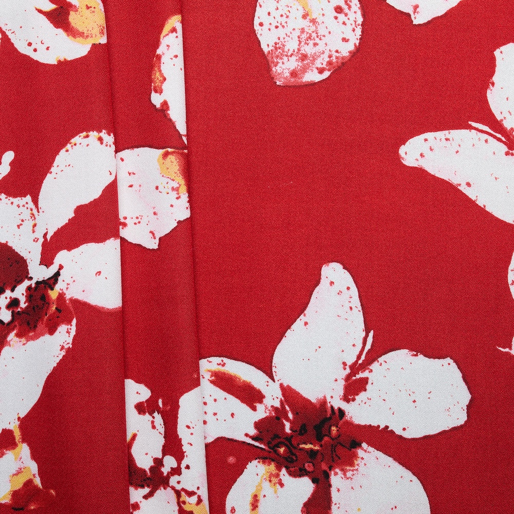 100% Viscose Flower Print - Red/ Multicolour