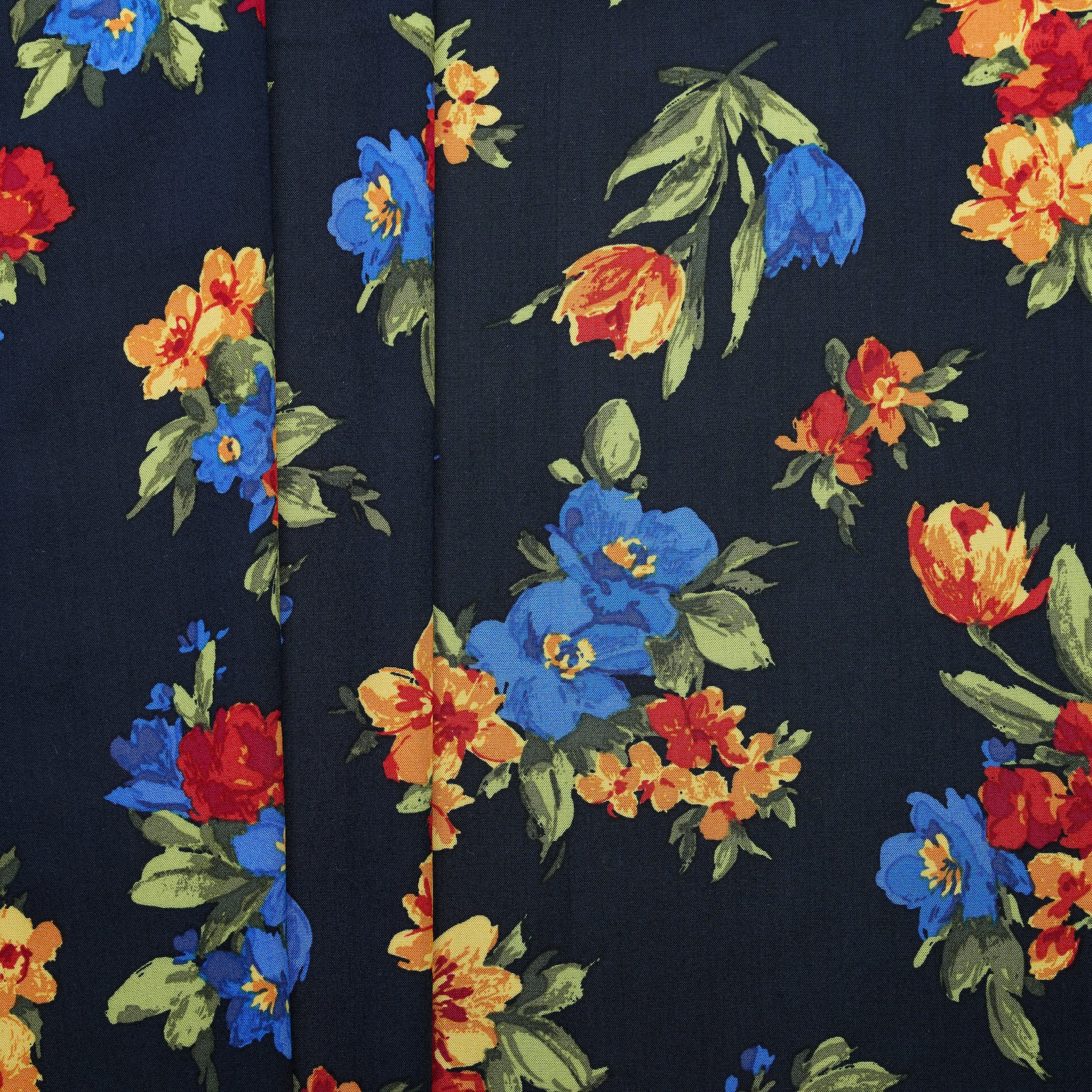 100% Viscose Flower Print - Navy/ Multicolour