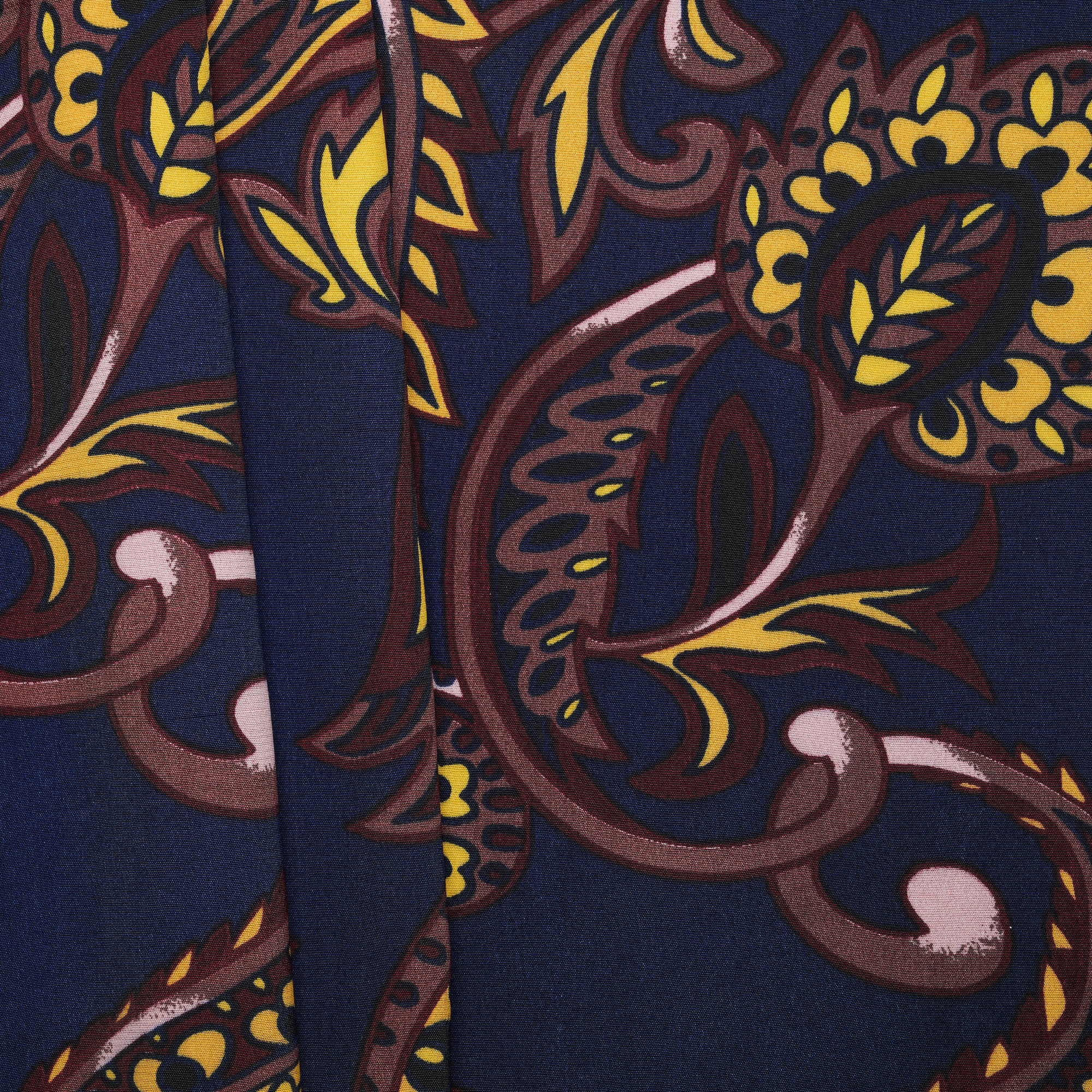 100% Viscose Paisley Print - Navy/ Multicolour