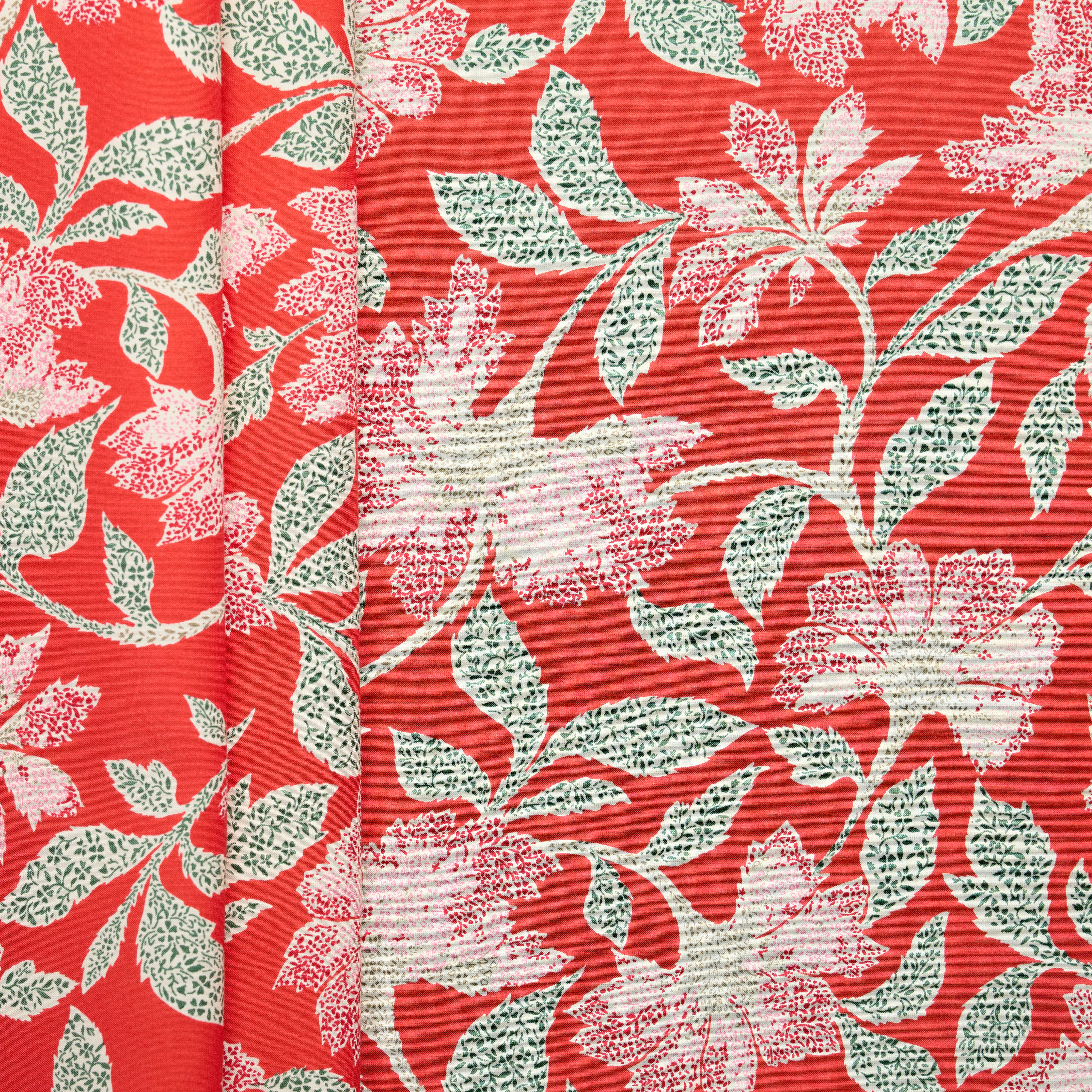 Cotton Silk Print Plain Weave - Red/Pink/Green/Grey