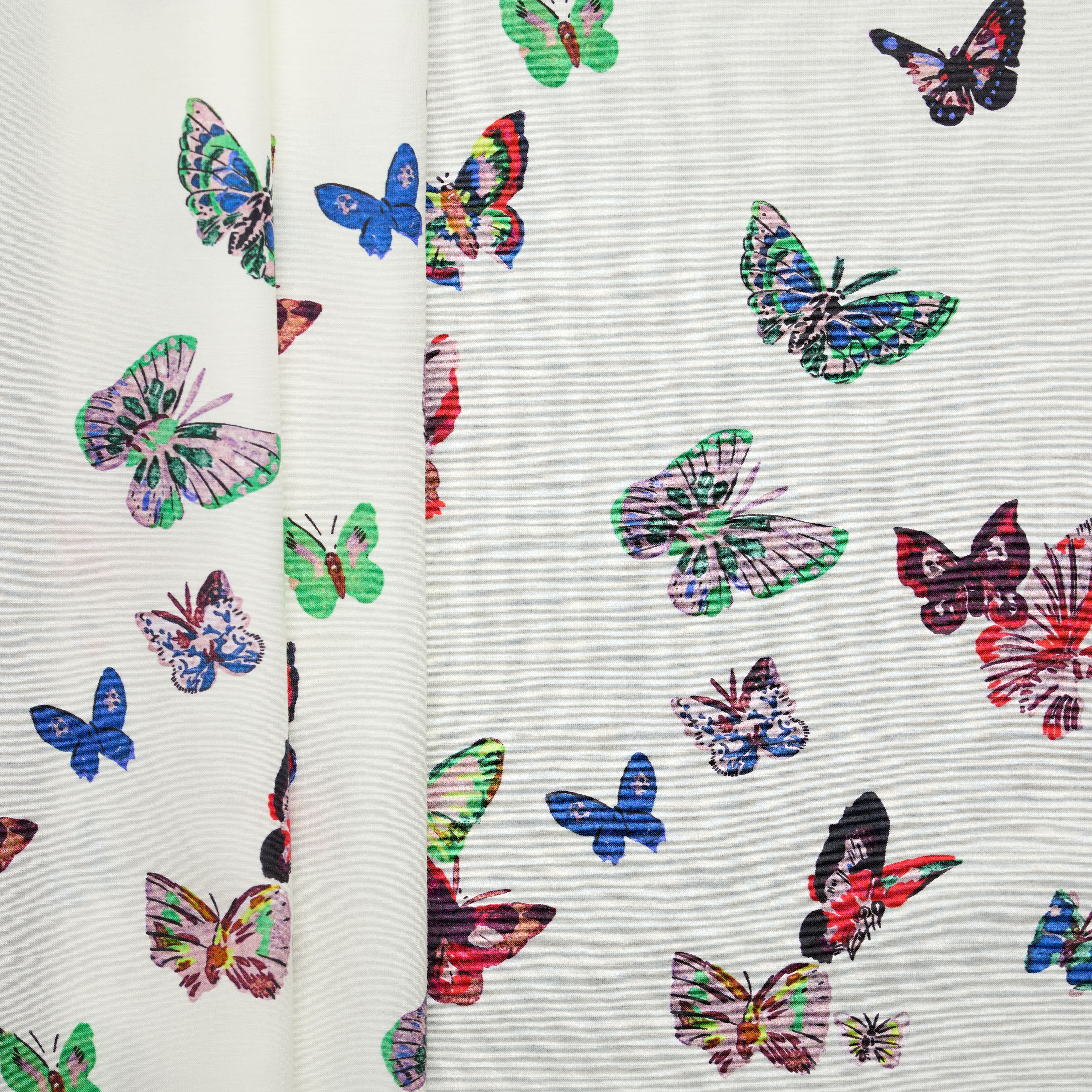 Cotton Silk Print Plain Weave - White/Multicolour