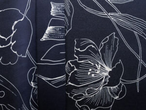 Silk Double Side Flower Print Satin - Navy