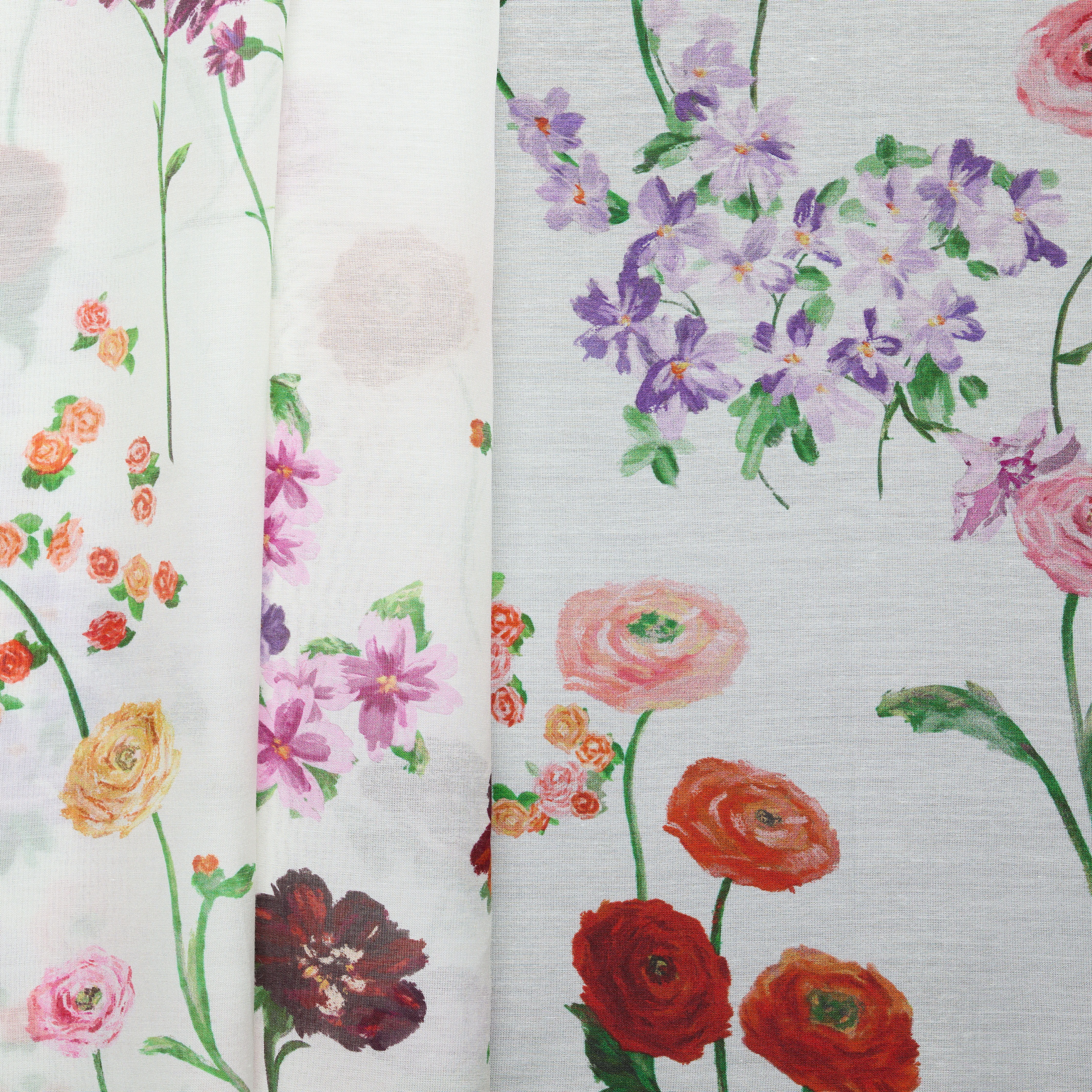 Cotton Silk Flower Print Plain Weave - Multi
