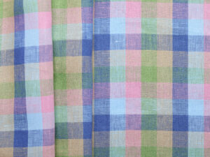 100% Linen Check - Blue/ Green/ Pink