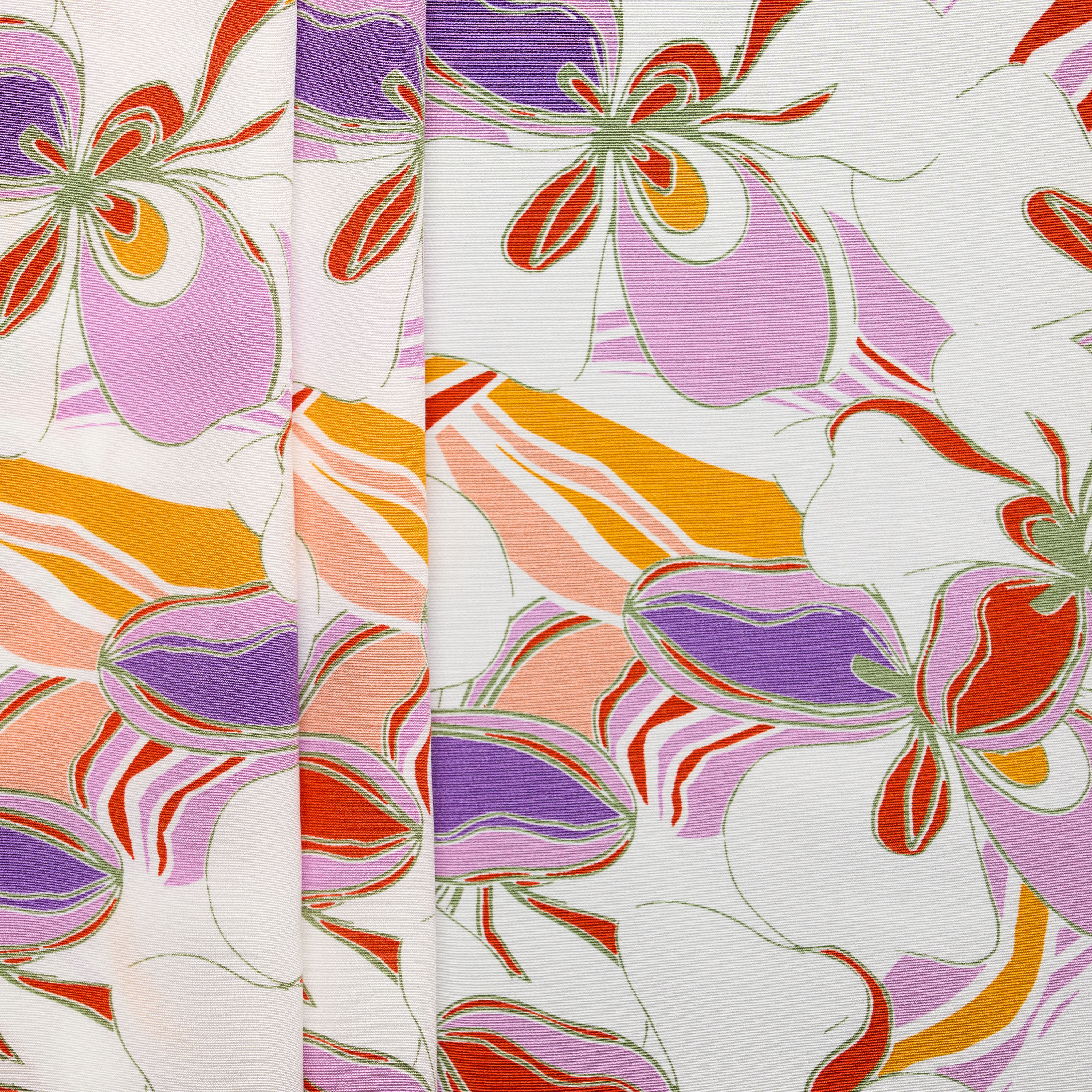 Viscose Rayon Floral Print Plain Weave - Purple/ Orange/ Red