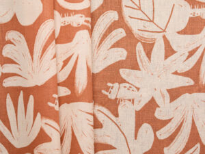 Linen Cotton Leaves Print - Brick